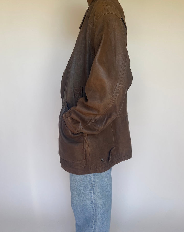VINTAGE OVERSIZED BROWN LEATHER JACKET 3706