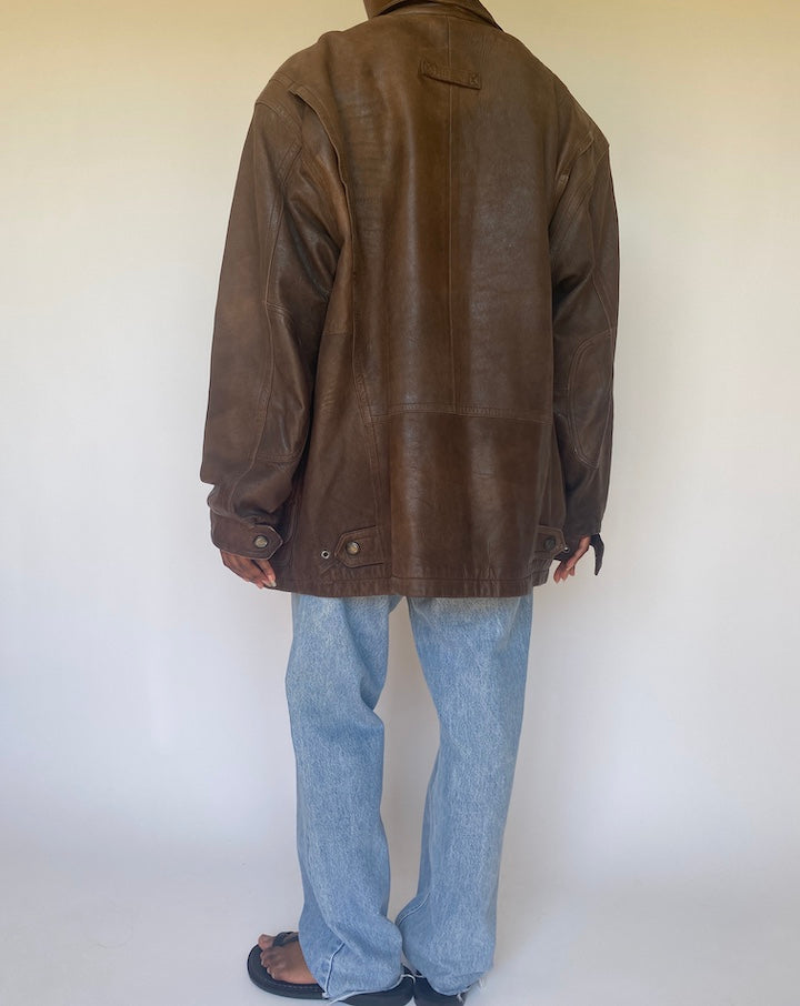 VINTAGE OVERSIZED BROWN LEATHER JACKET 3706