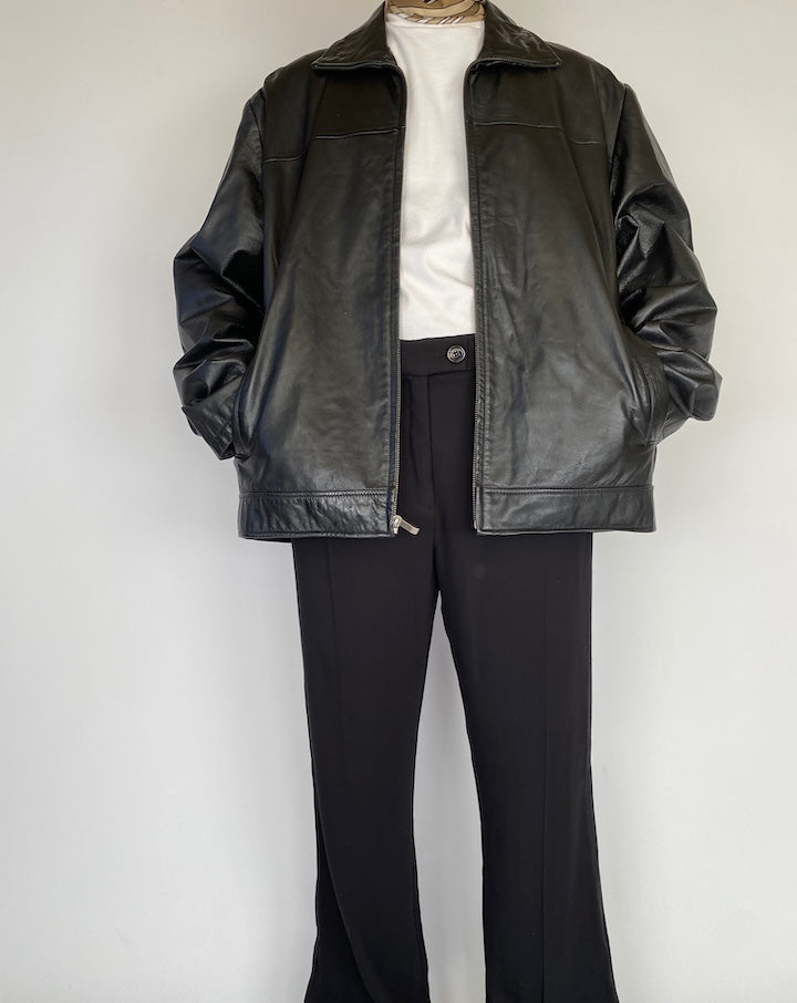 VINTAGE OVERSIZED BLACK LEATHER JACKET 2114