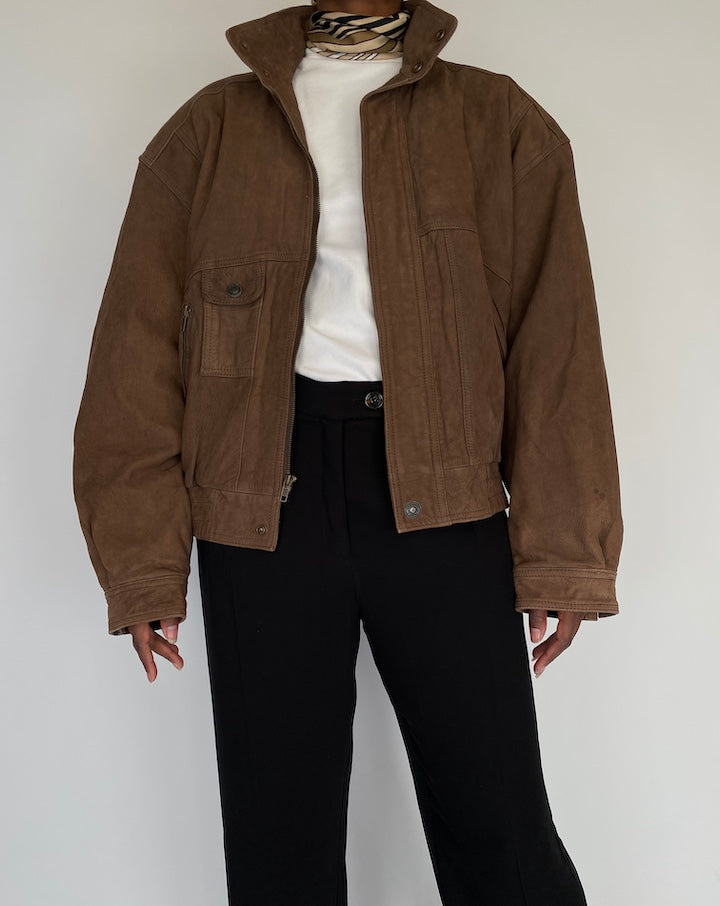 VINTAGE OVERSIZED BROWN LEATHER JACKET 2116
