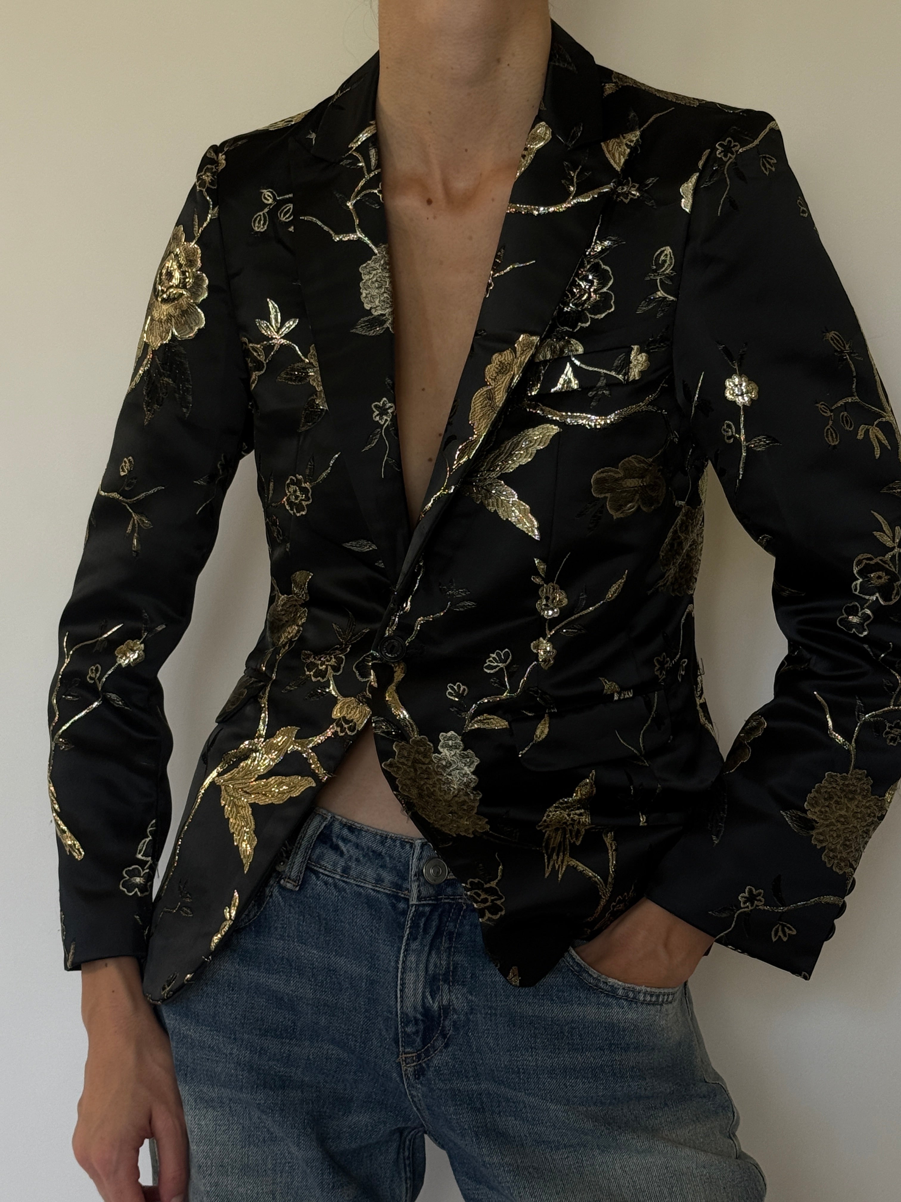 Vintage Embroidered Blazer Black 7384