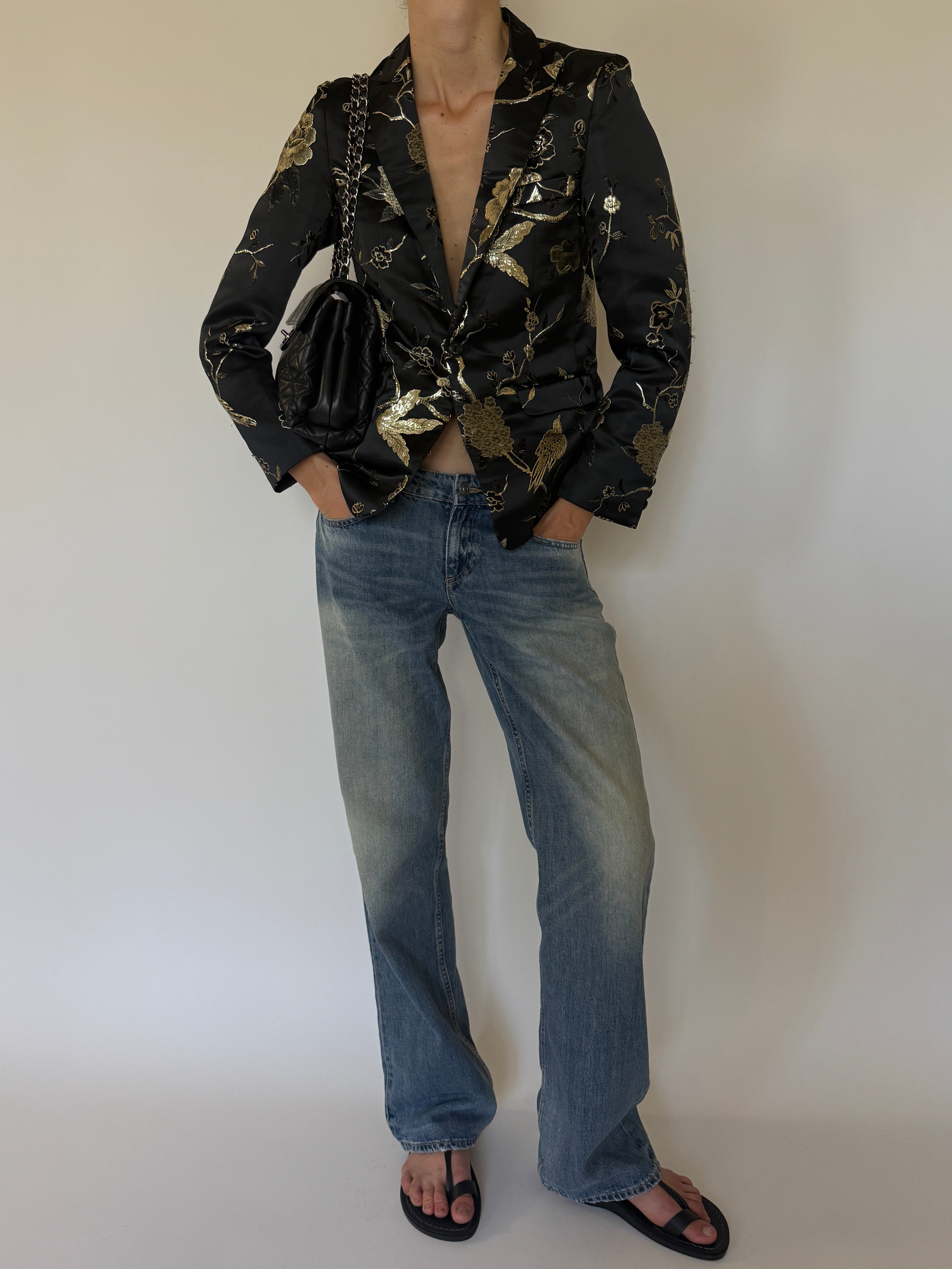 Vintage Embroidered Blazer Black 7384