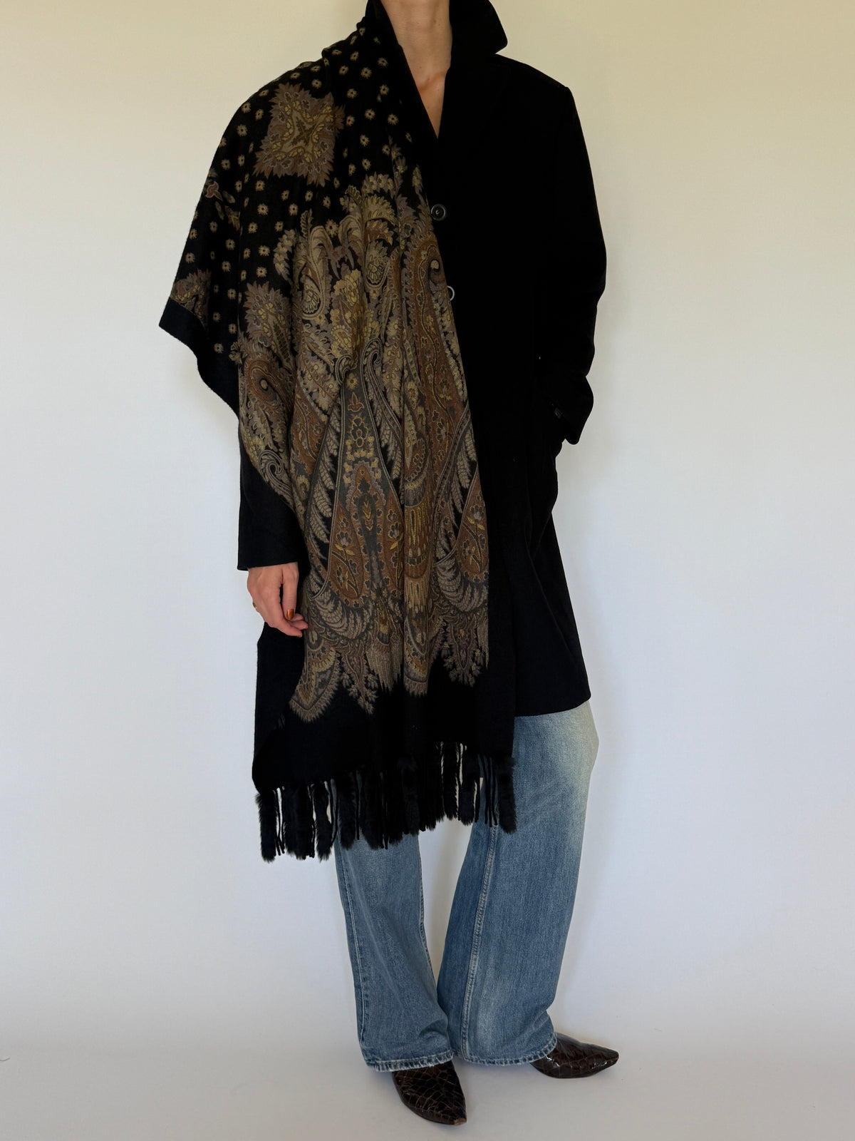 Vintage Wool Blend Long Coat Black 5712