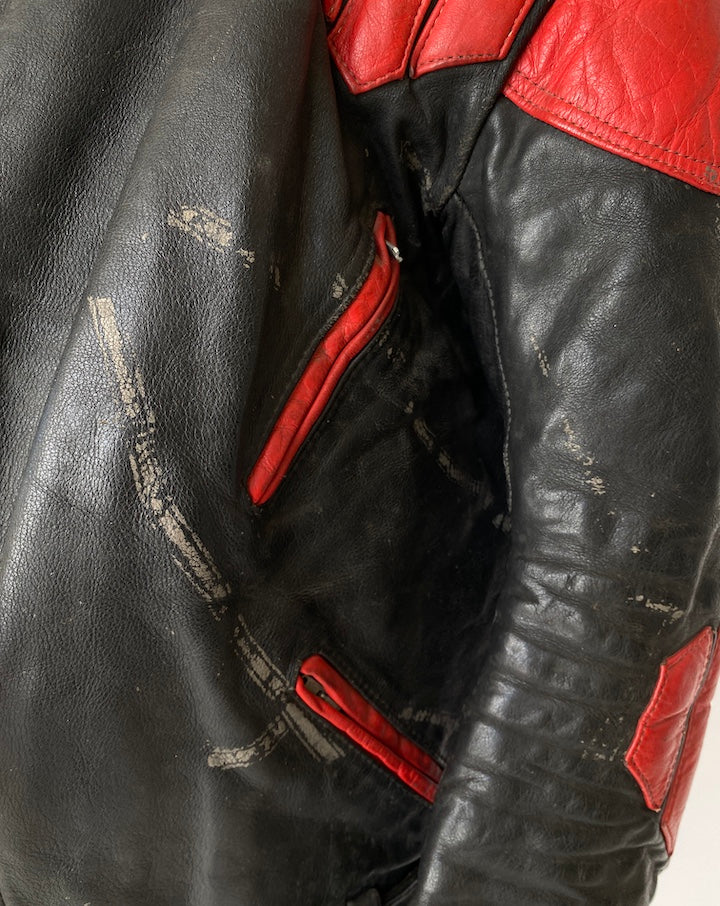 VINTAGE BLACK AND RED BIKER LEATHER JACKET 4165