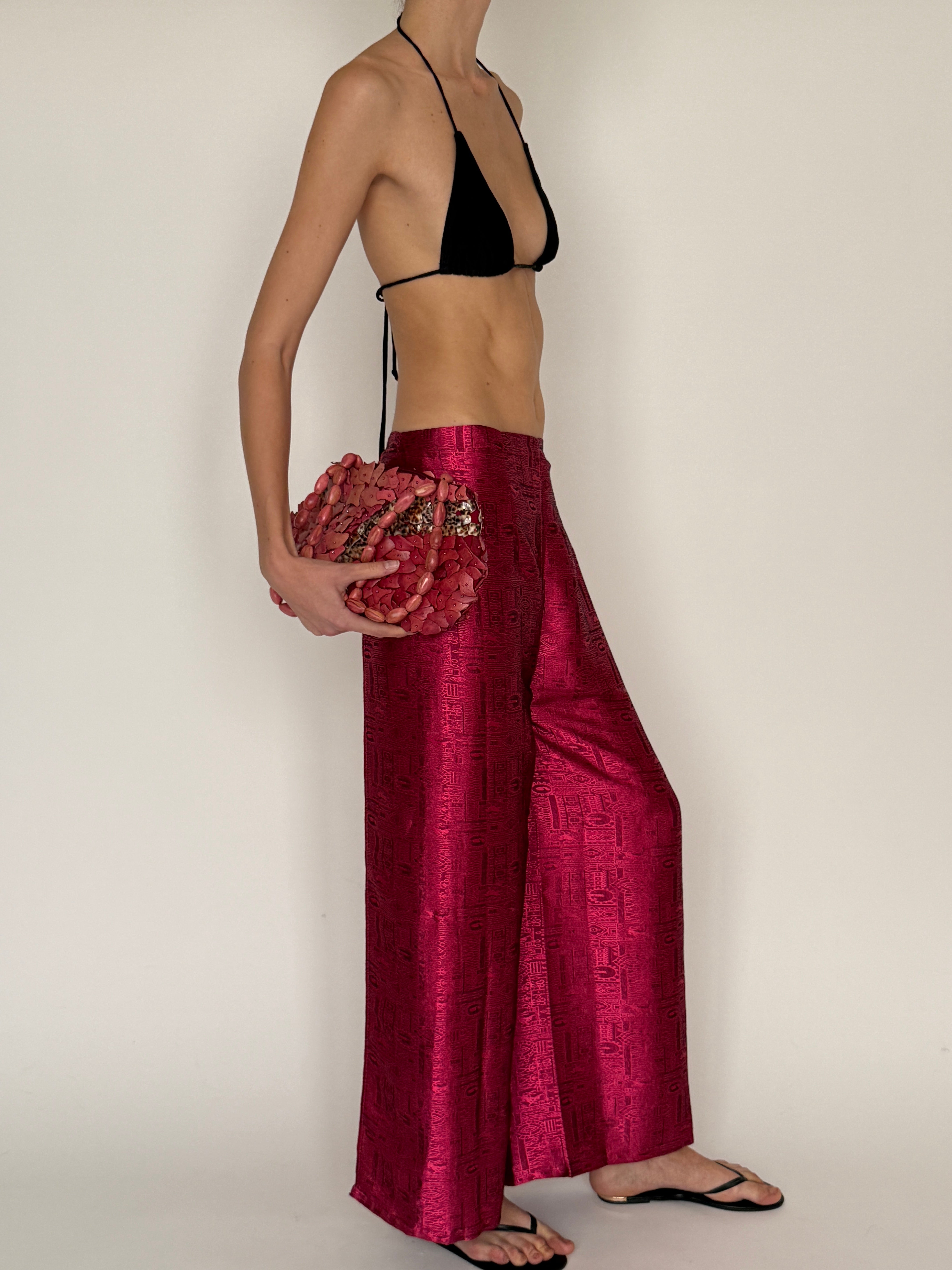 Vintage wide-leg pants metallic dusty rose side view