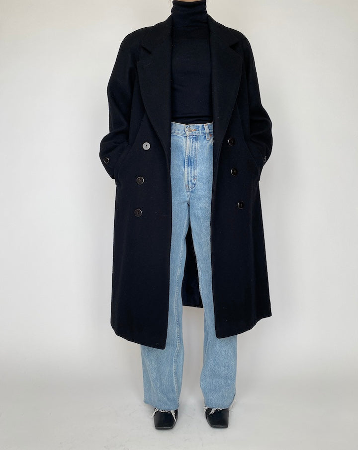 VINTAGE LONG BLACK WOOL COAT 4166