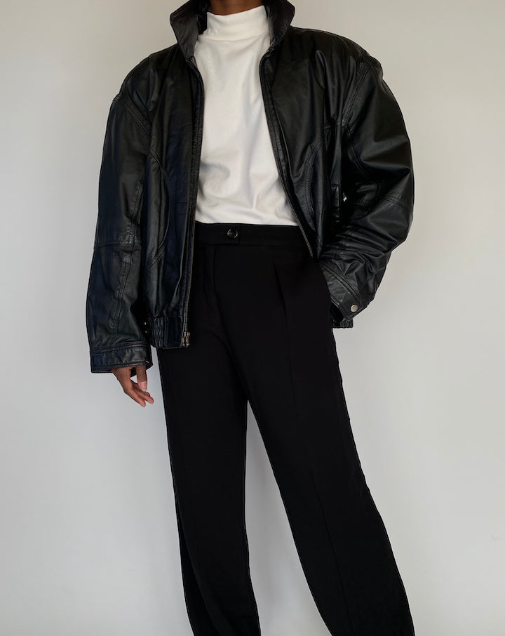 VINTAGE OVERSIZED BLACK LEATHER JACKET 2118