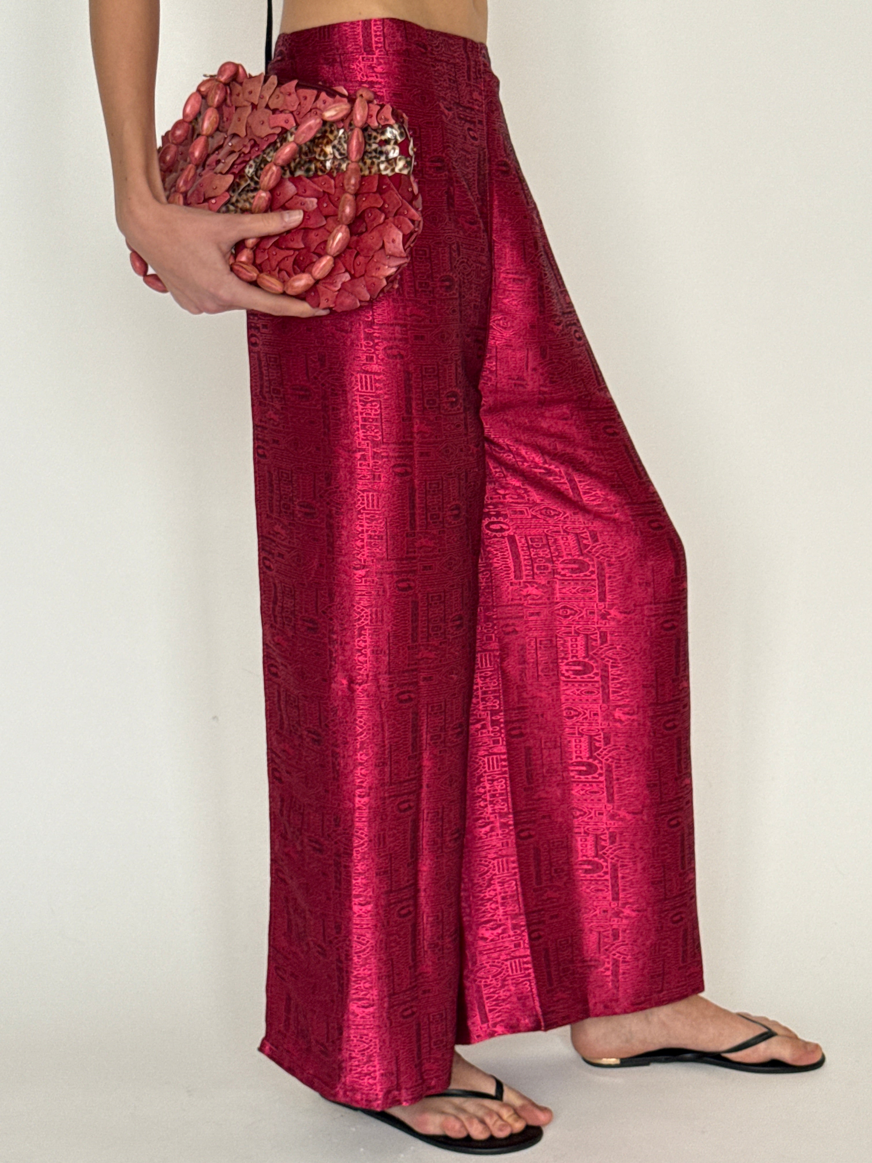 Vintage metallic dusty rose wide-leg pants front view
