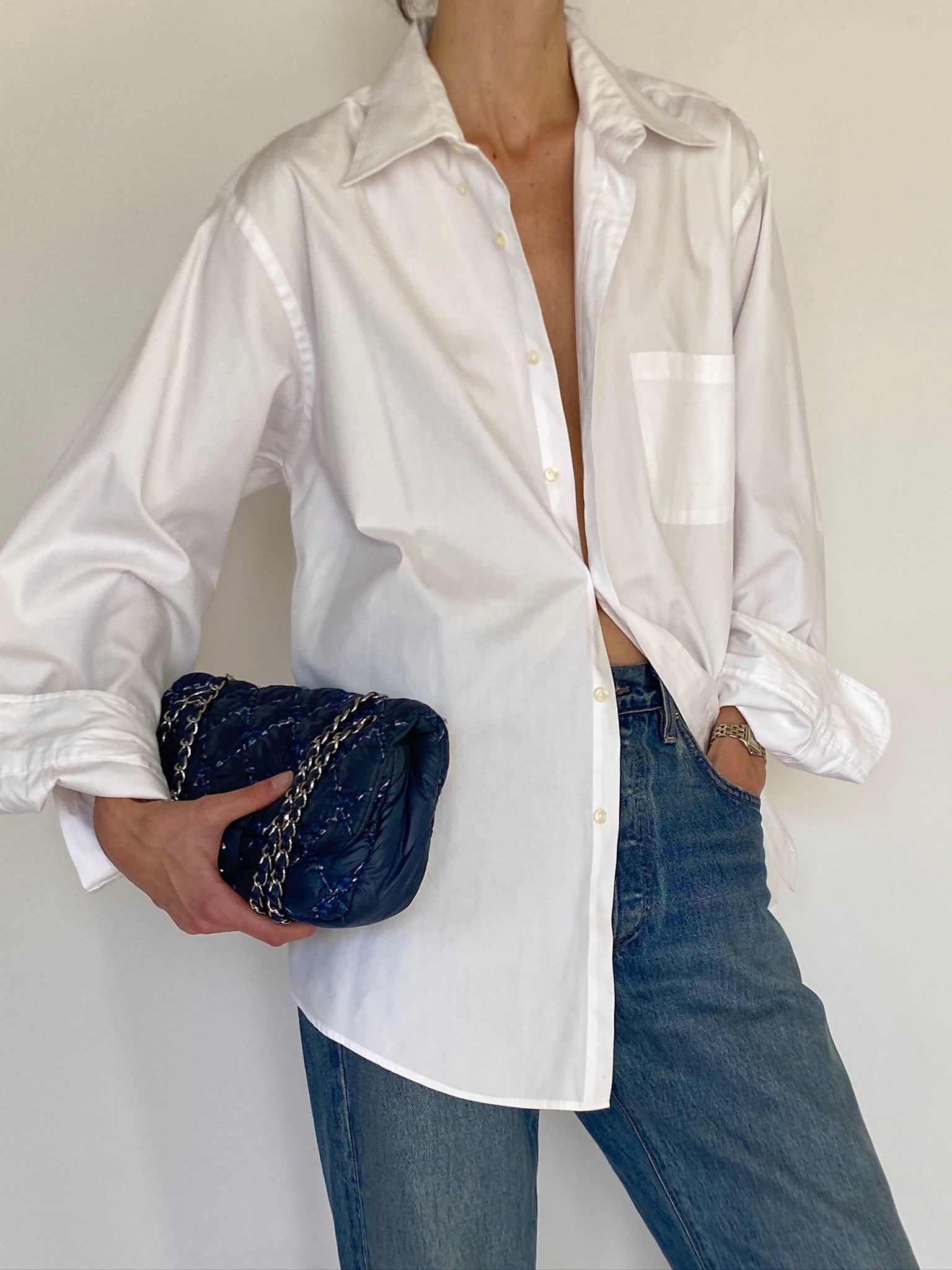 Vintage white cotton blend shirt front view