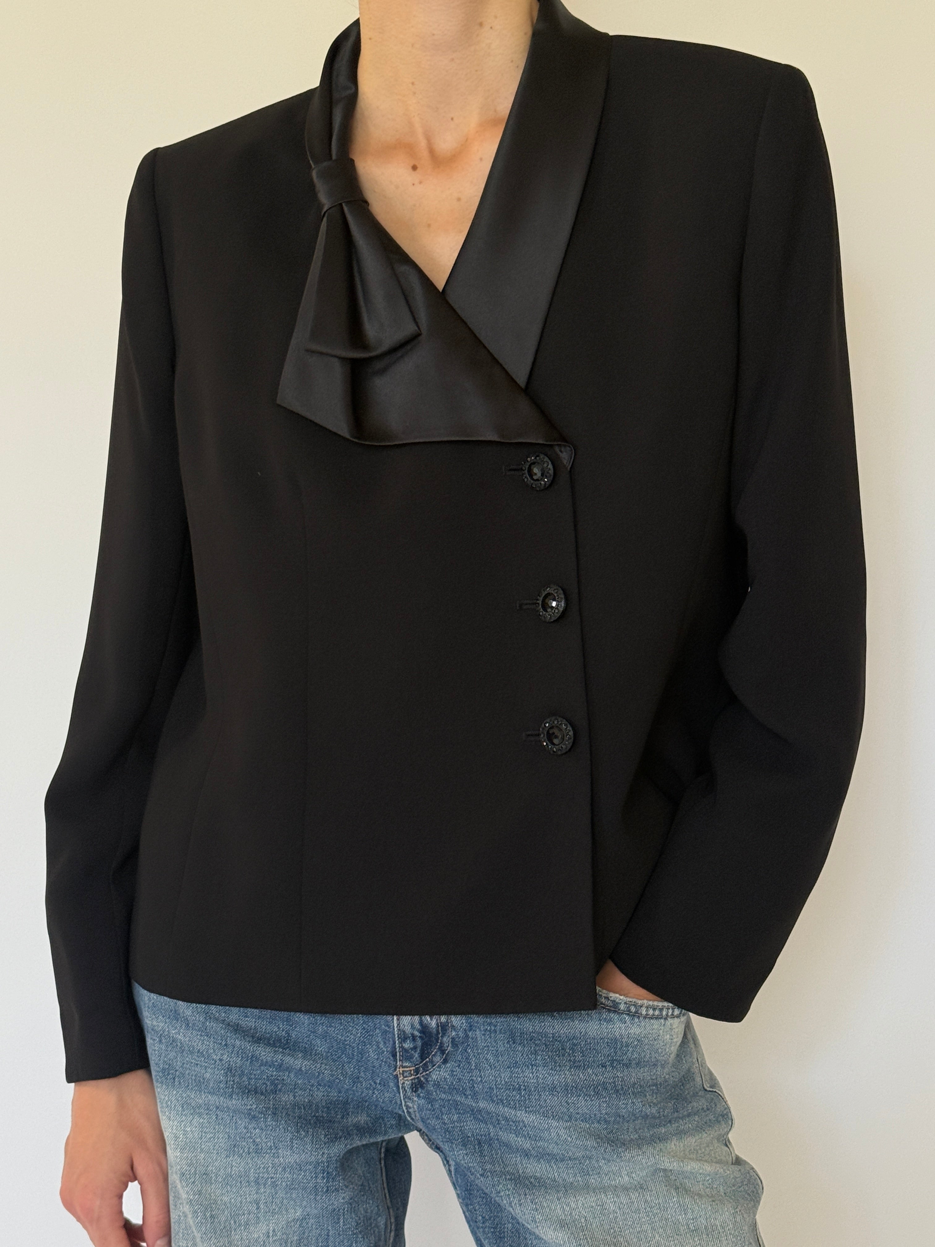 Vintage Satin Collar Blazer Black 7525