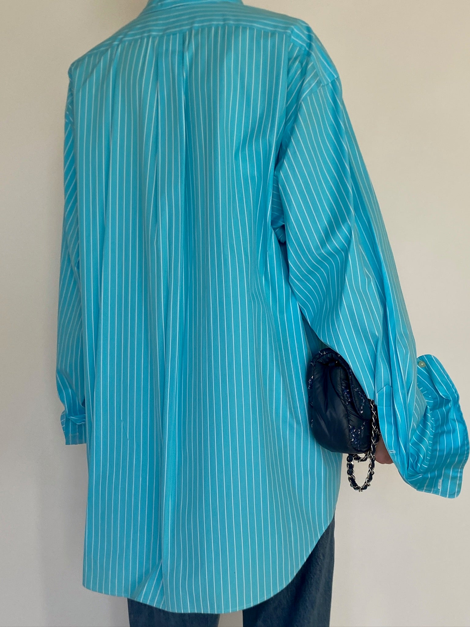 Vintage Ralph Lauren turquoise striped oversized shirt back view