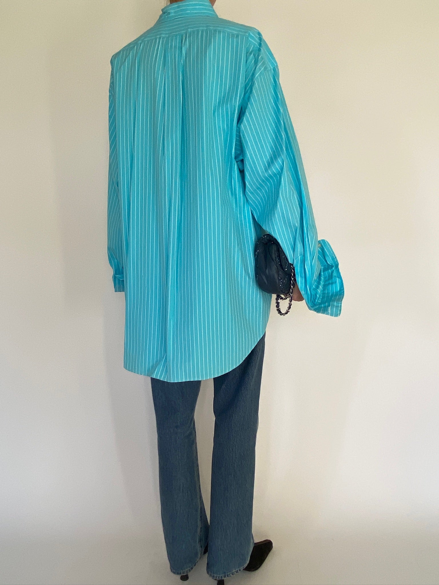 Vintage Ralph Lauren turquoise striped oversized shirt back view