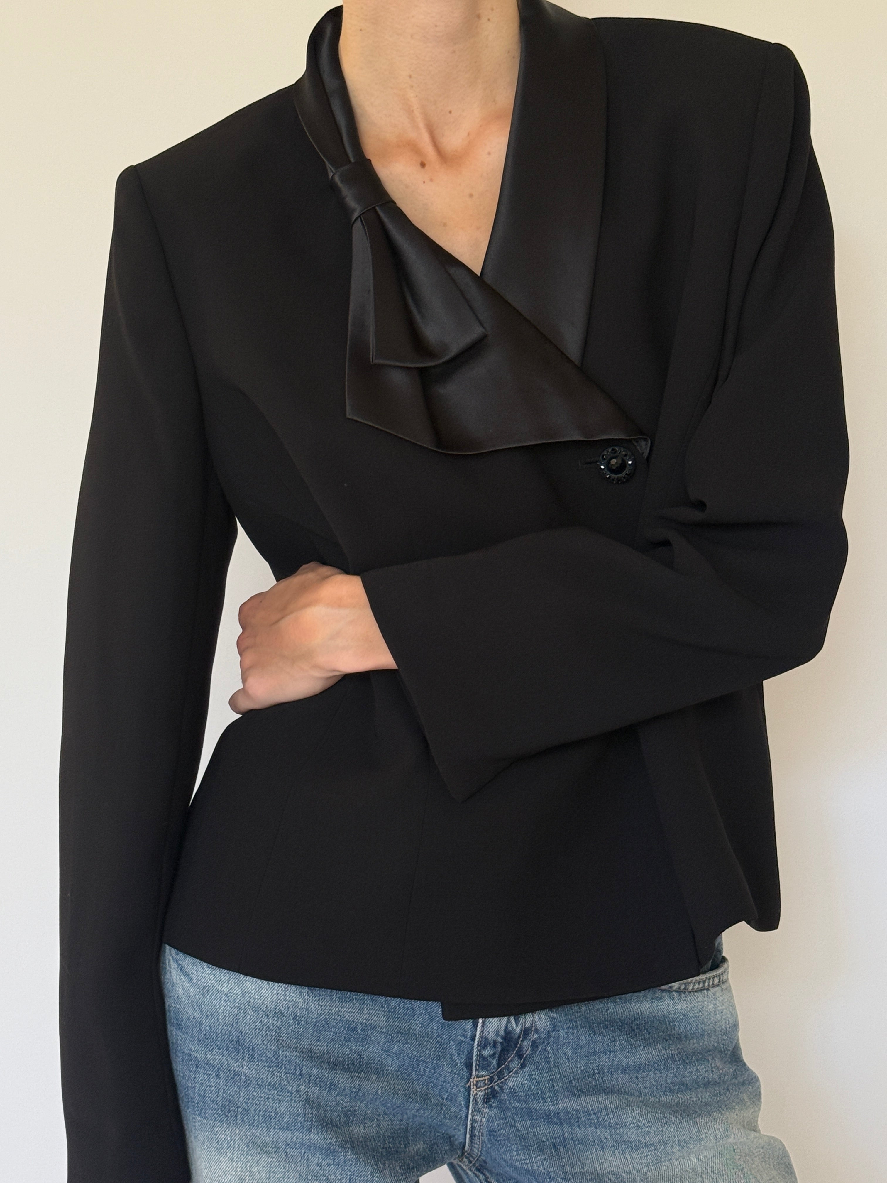 Vintage Satin Collar Blazer Black 7525