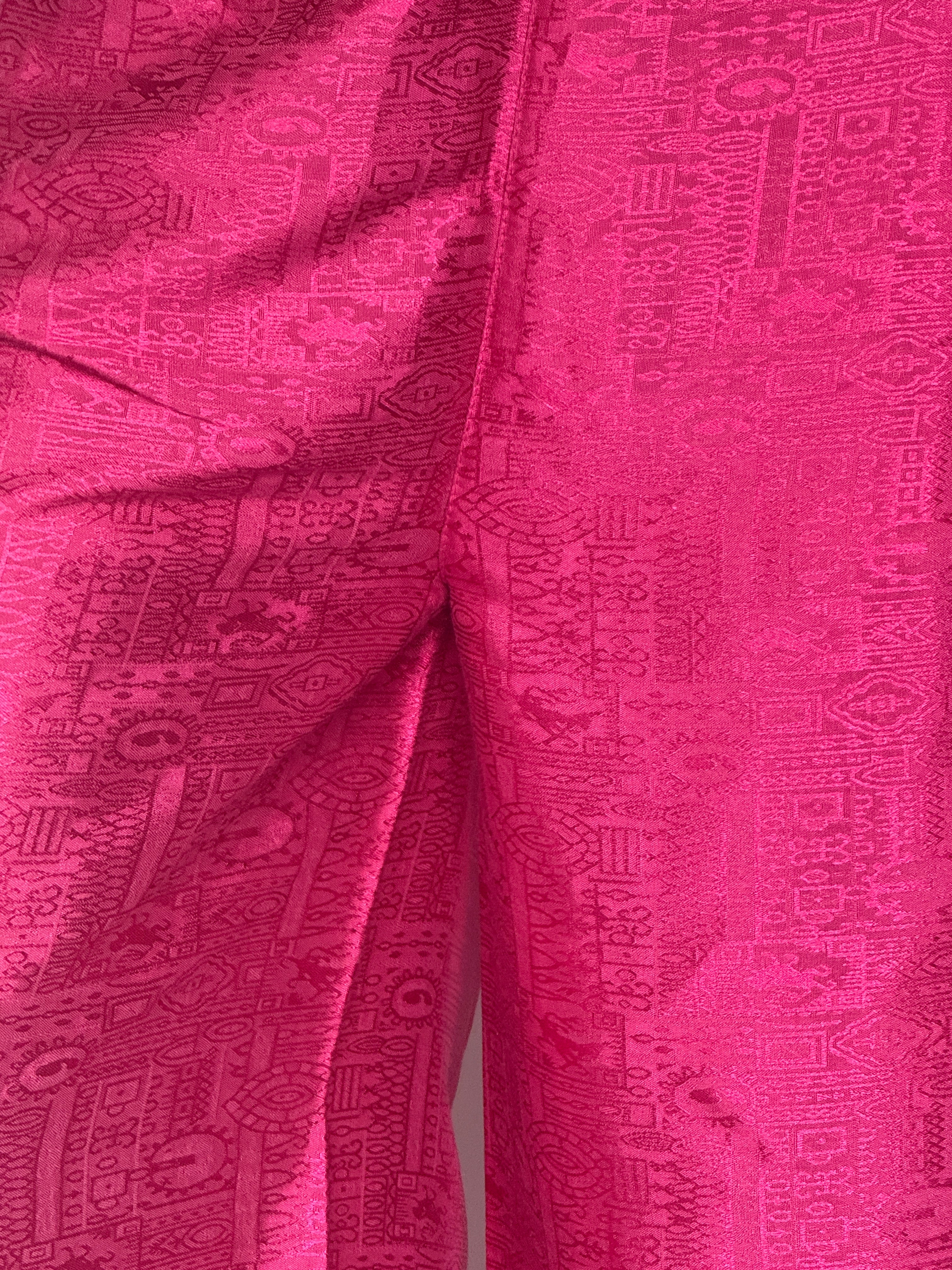 Vintage pink wrap pants, wide leg fit close-up