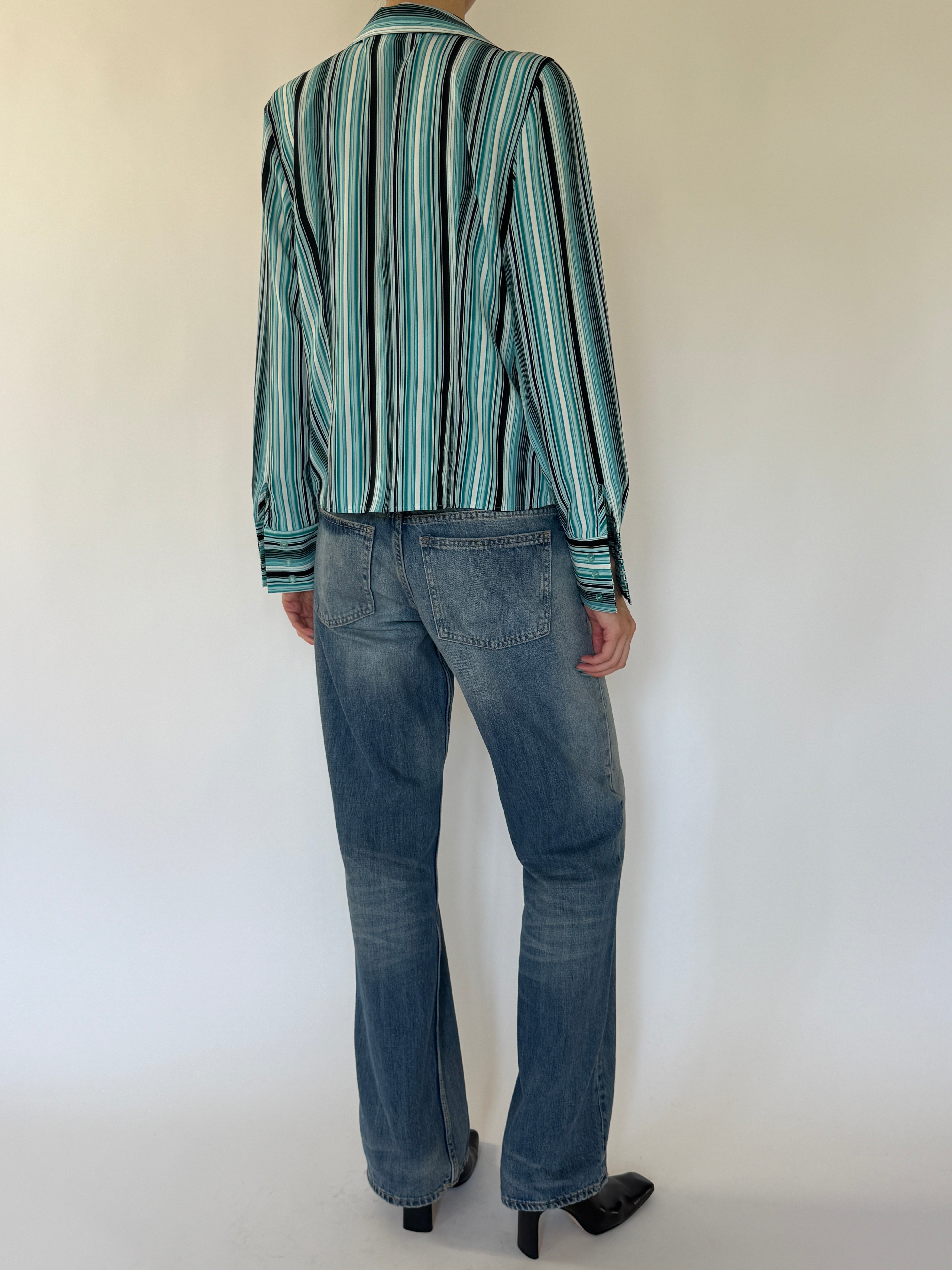 Vintage aqua striped blouse striped fabric close-up