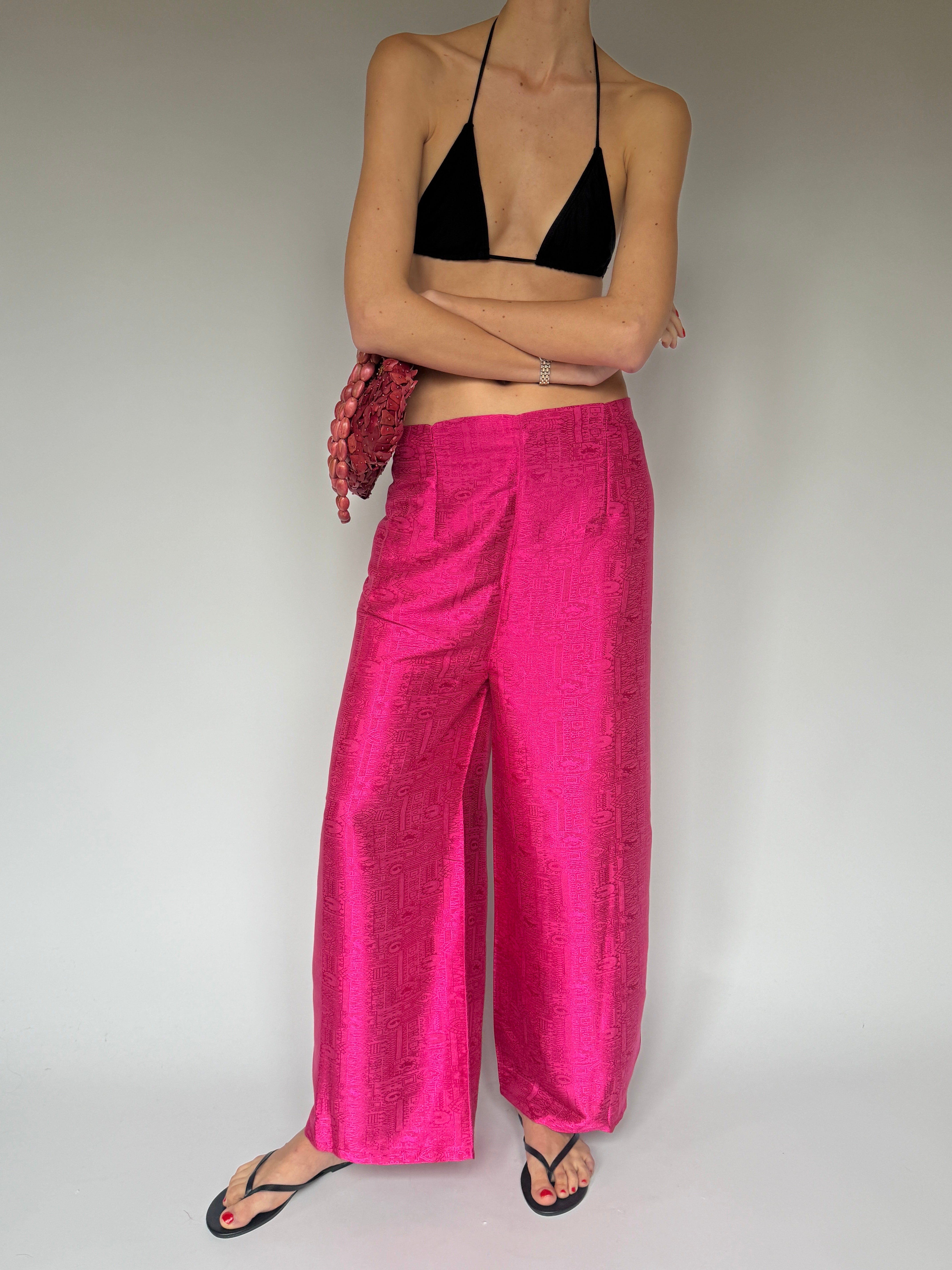 Vintage pink wrap pants, wide leg fit
