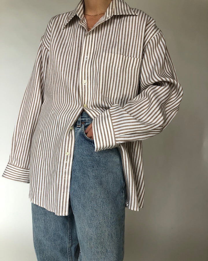 VINTAGE WHITE AND BEIGE STRIPED SHIRT 245
