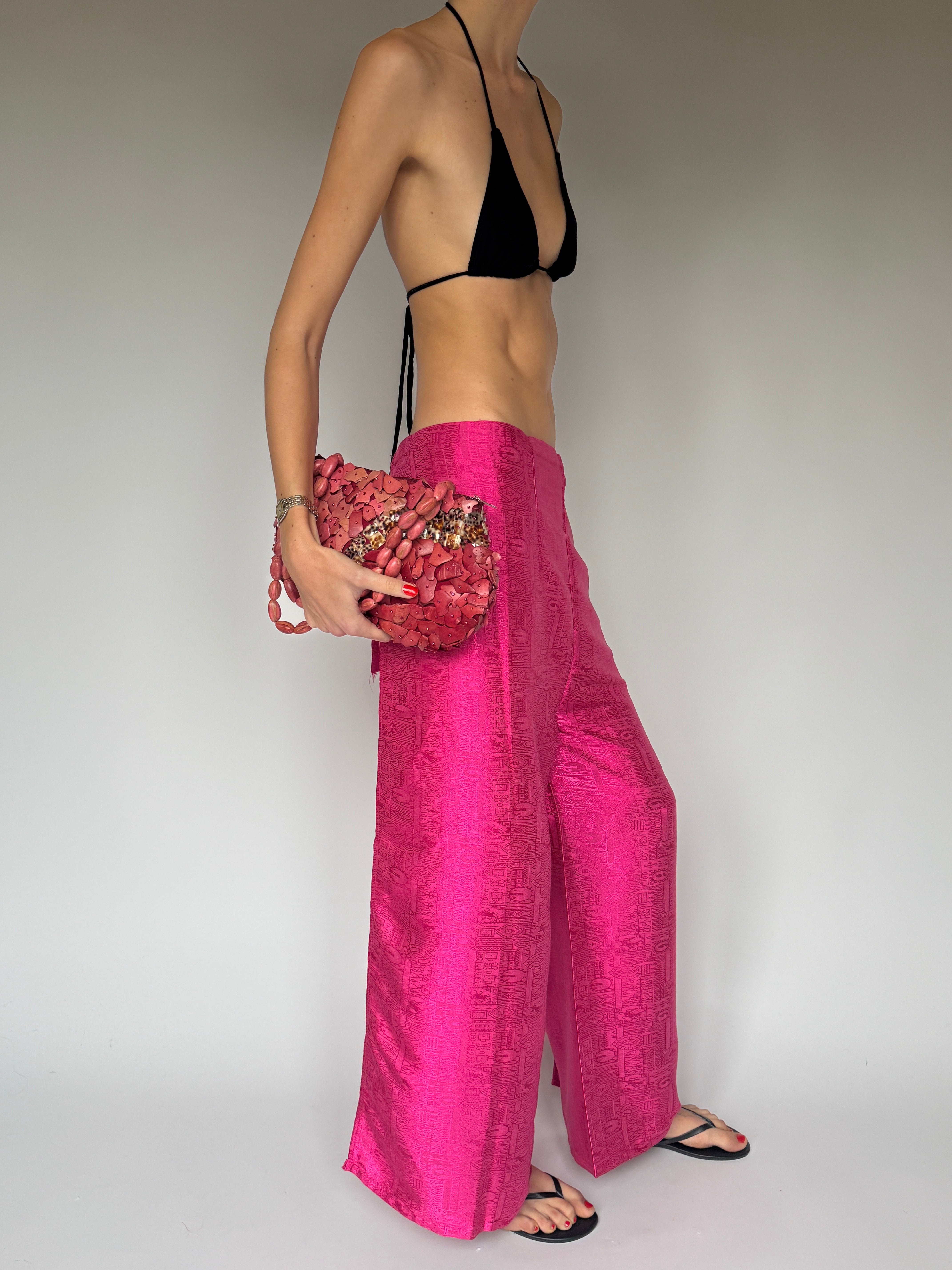 Vintage pink wrap pants, wide leg fit