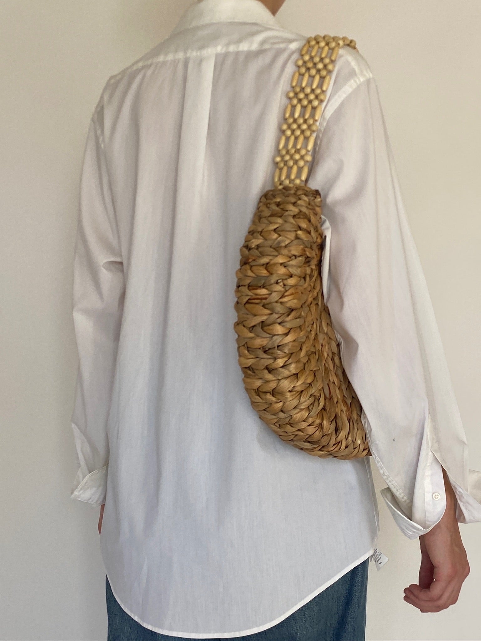 Vintage white button-up shirt back view 