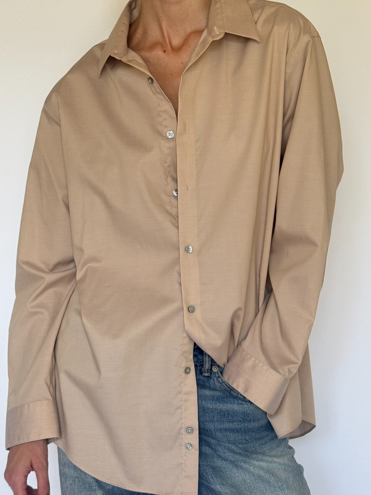 Vintage beige oversized shirt button front detail