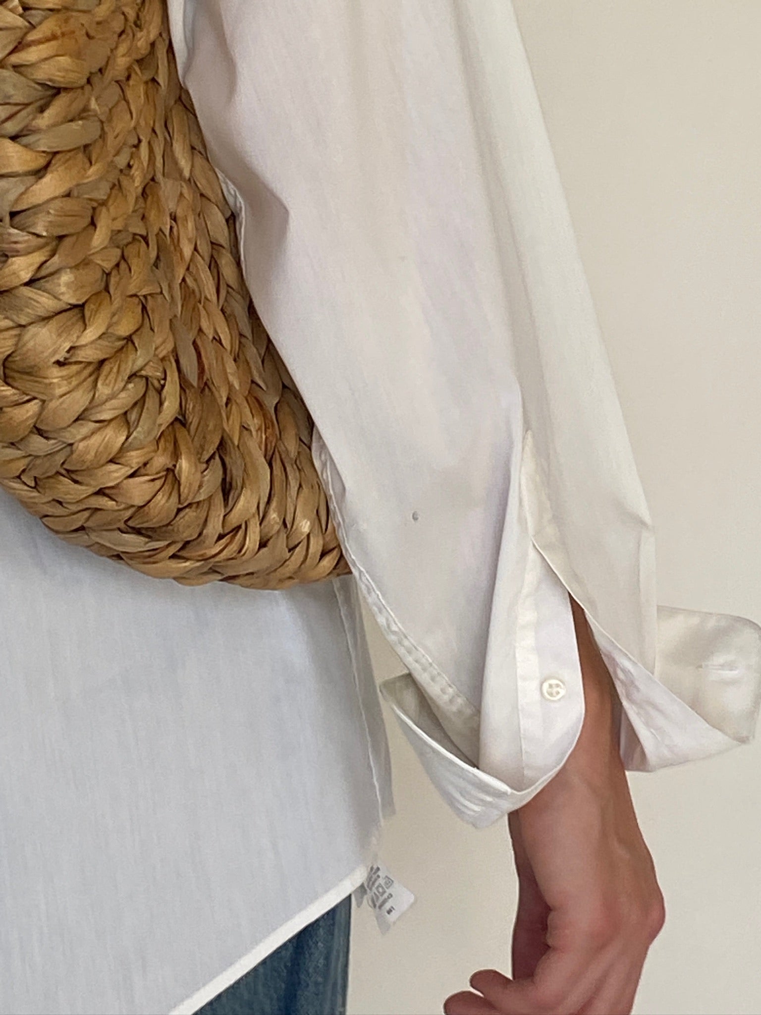 Vintage white button-up shirt collar detail close-up