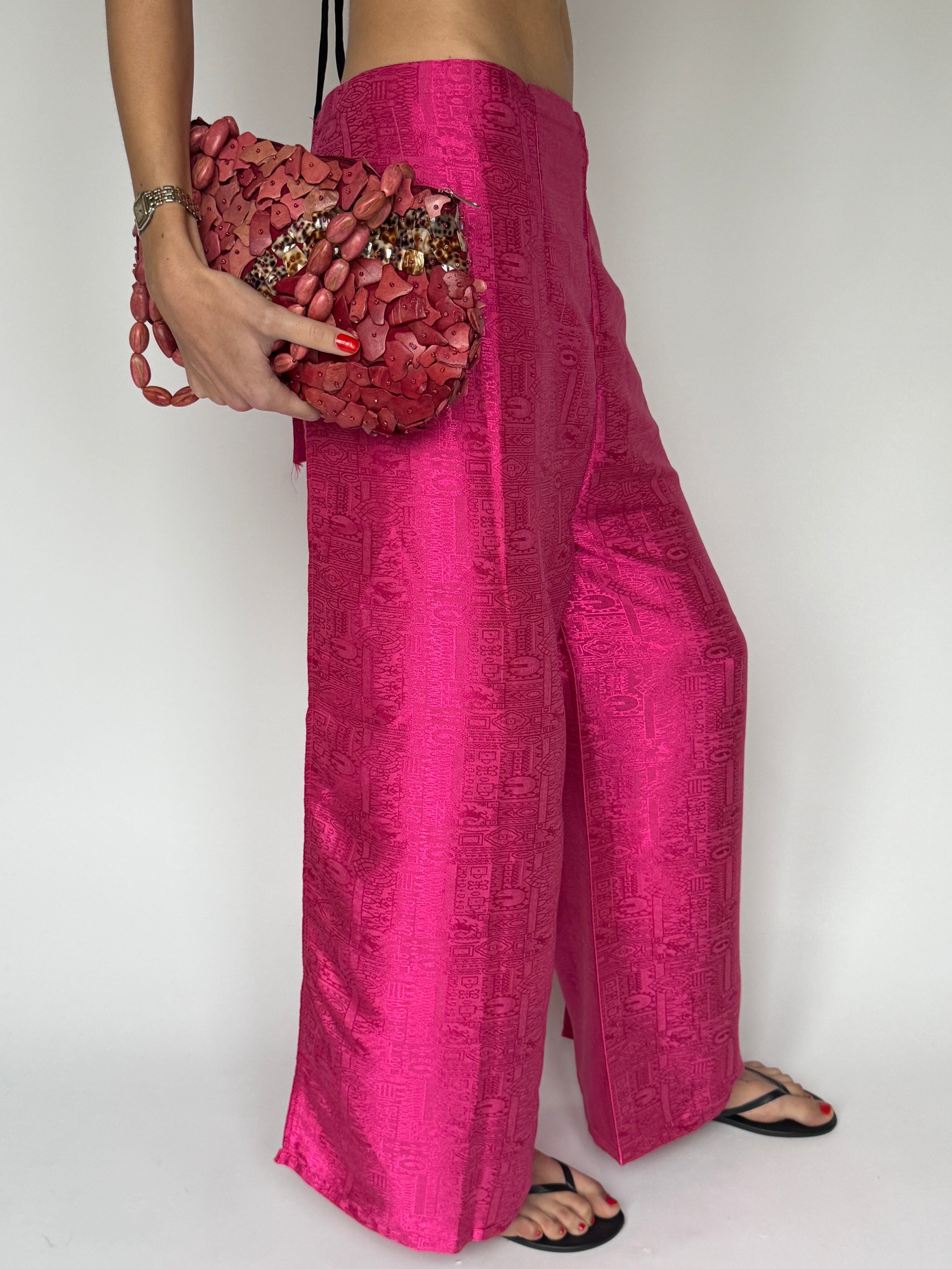 Side view of vintage pink wrap pants