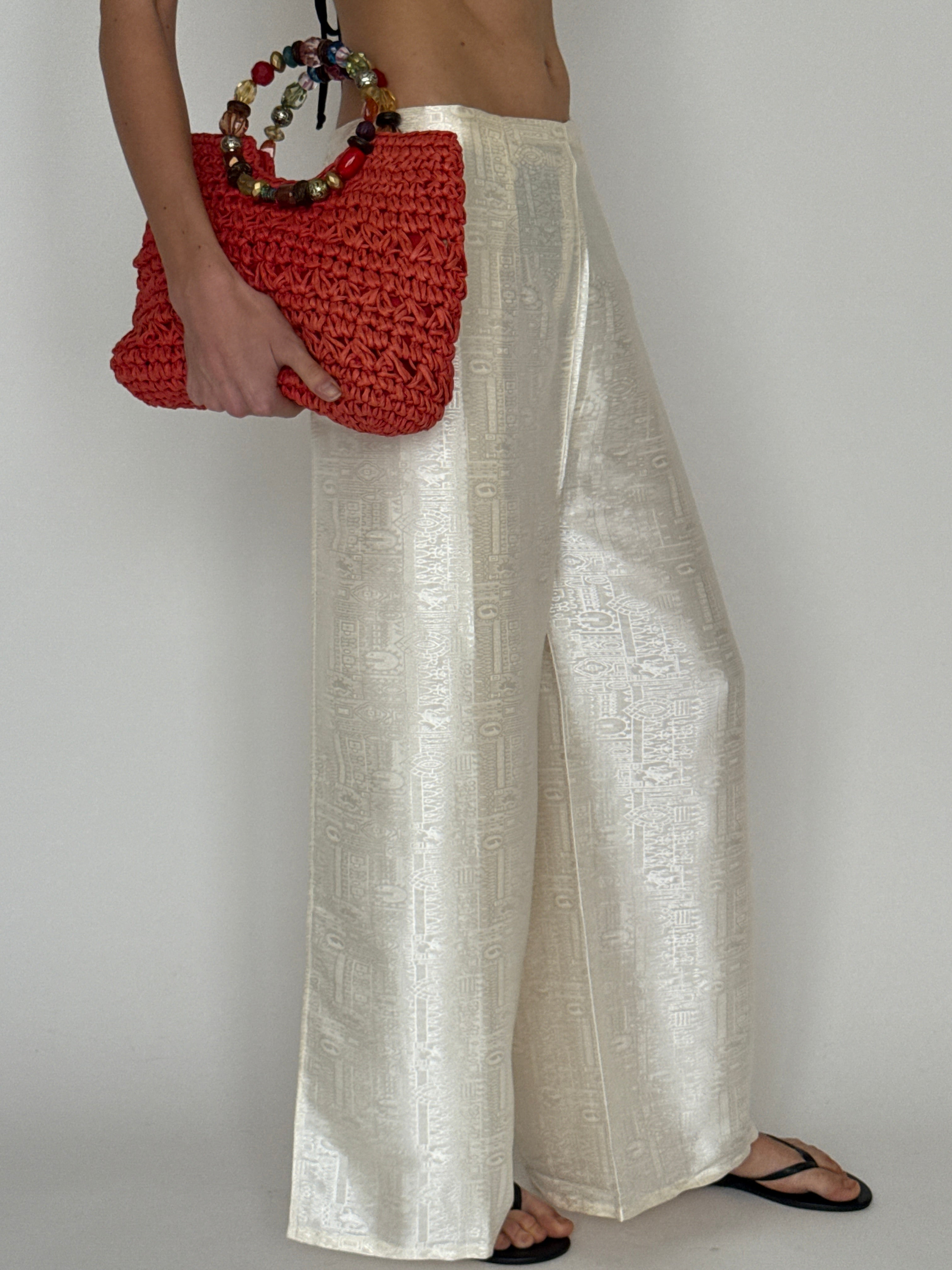 Vintage ivory jacquard wrap waistband detail