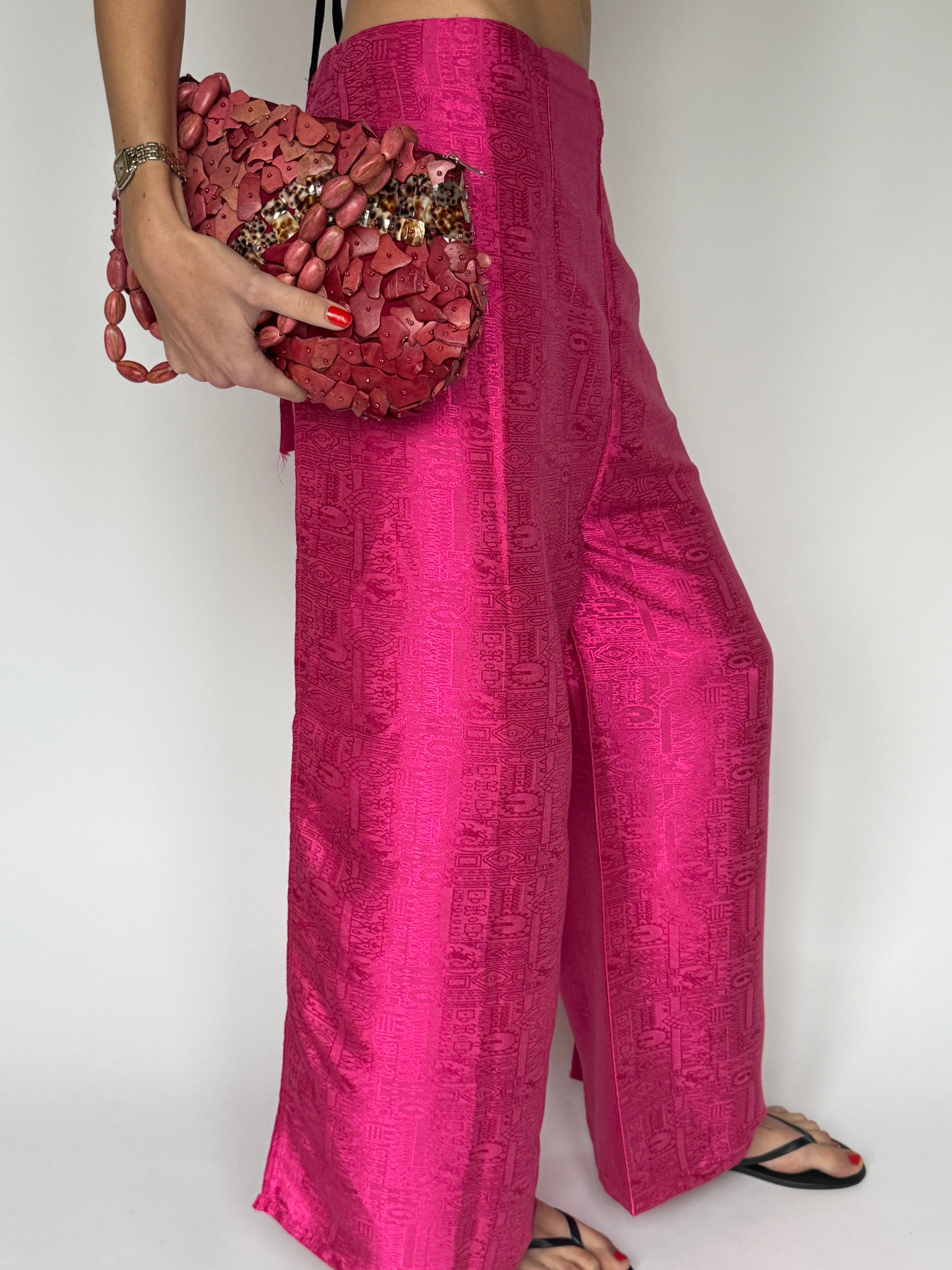 Vintage pink wrap pants, wide leg fit