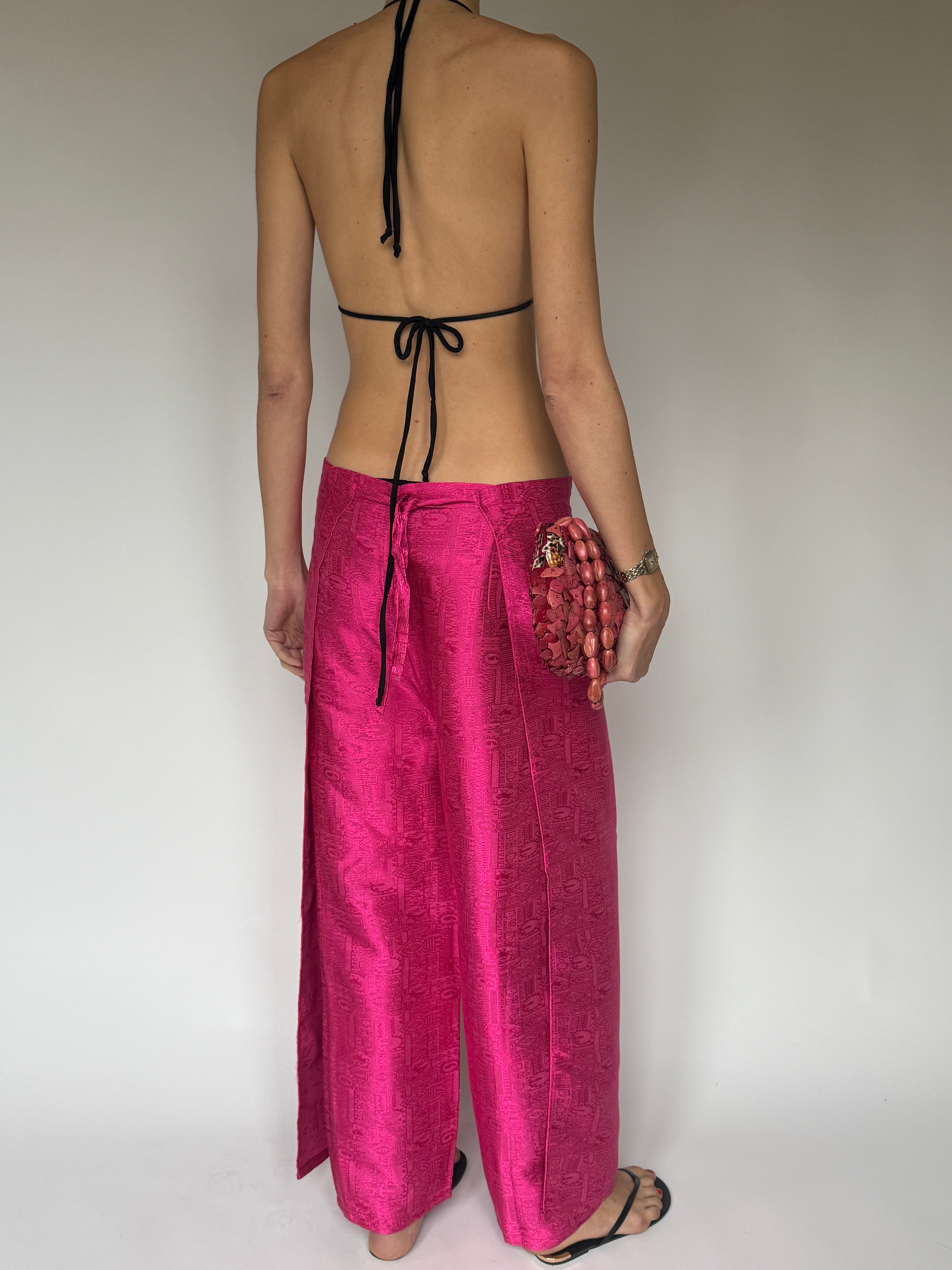 Vintage pink wrap pants, wide leg fit back view