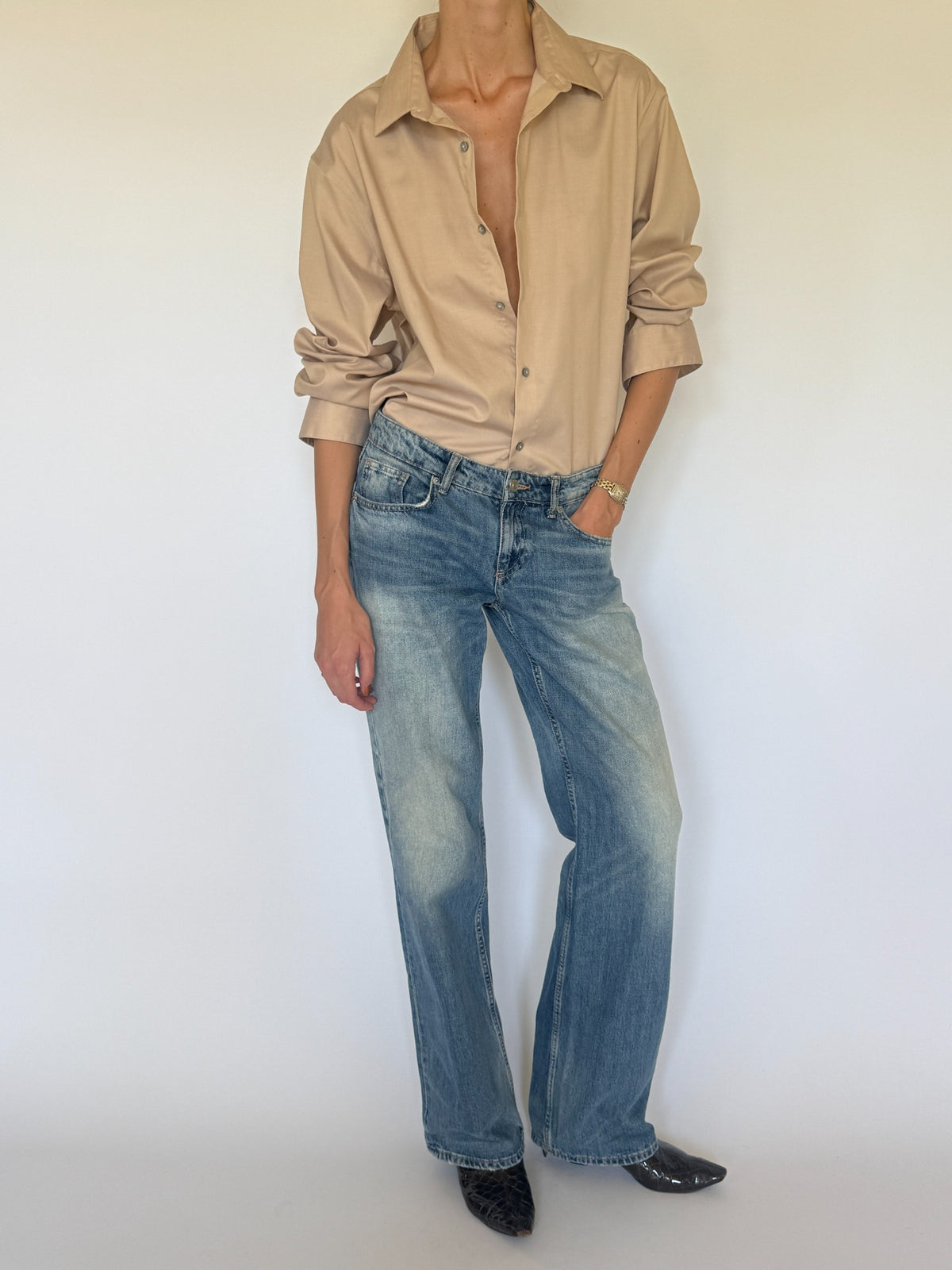 Vintage beige oversized shirt front view
