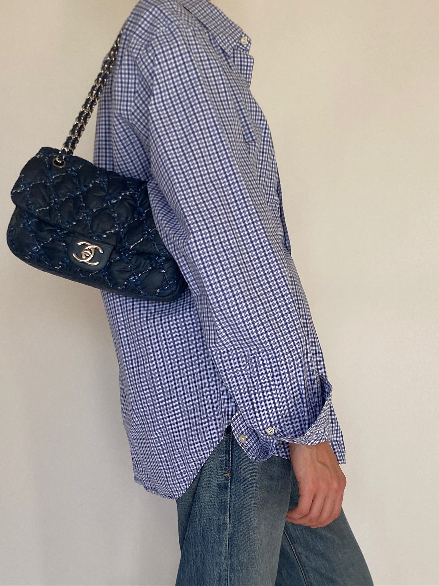 Vintage Ralph Lauren blue gingham shirt side view