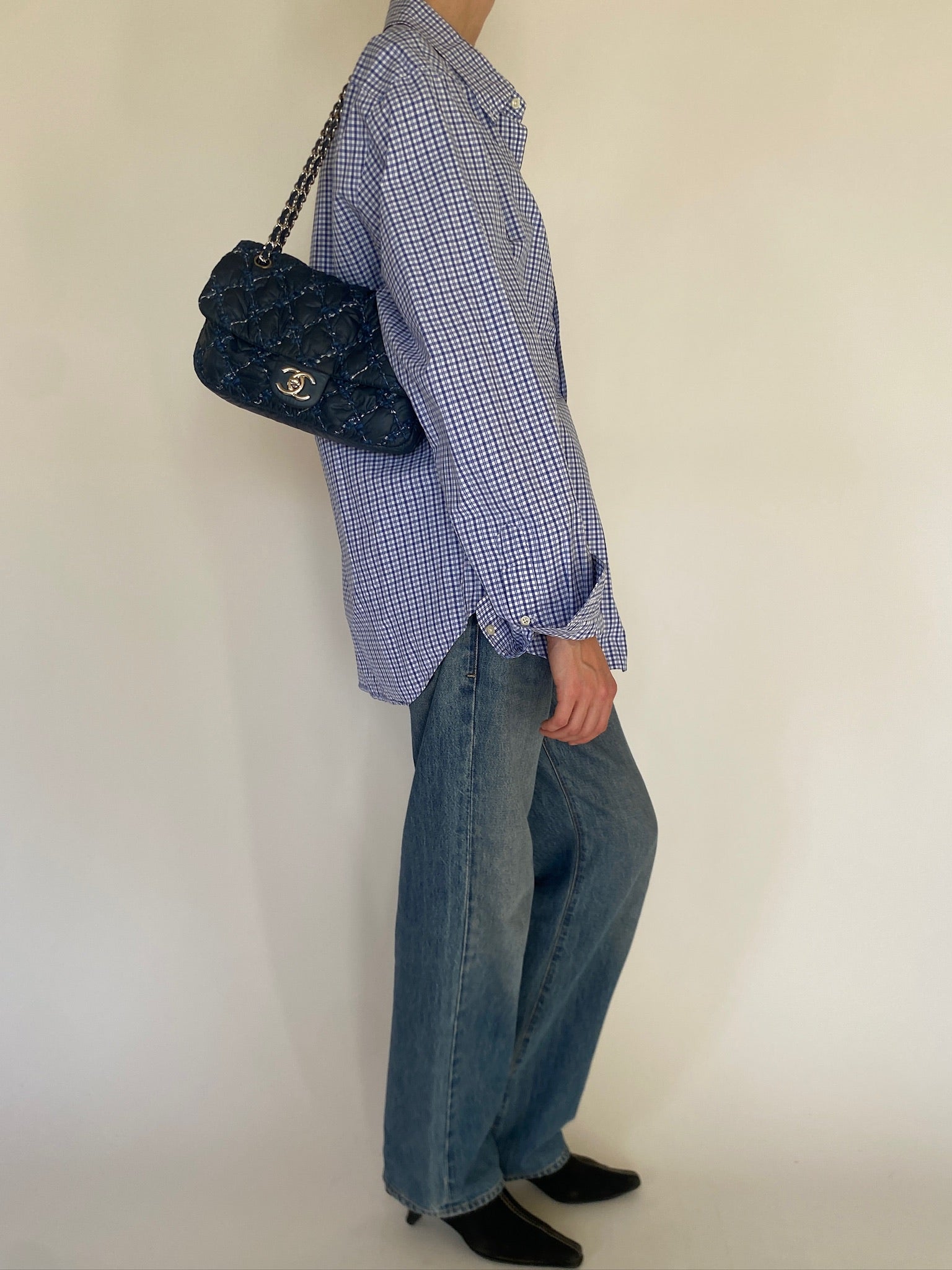 Vintage Ralph Lauren blue gingham shirt side view