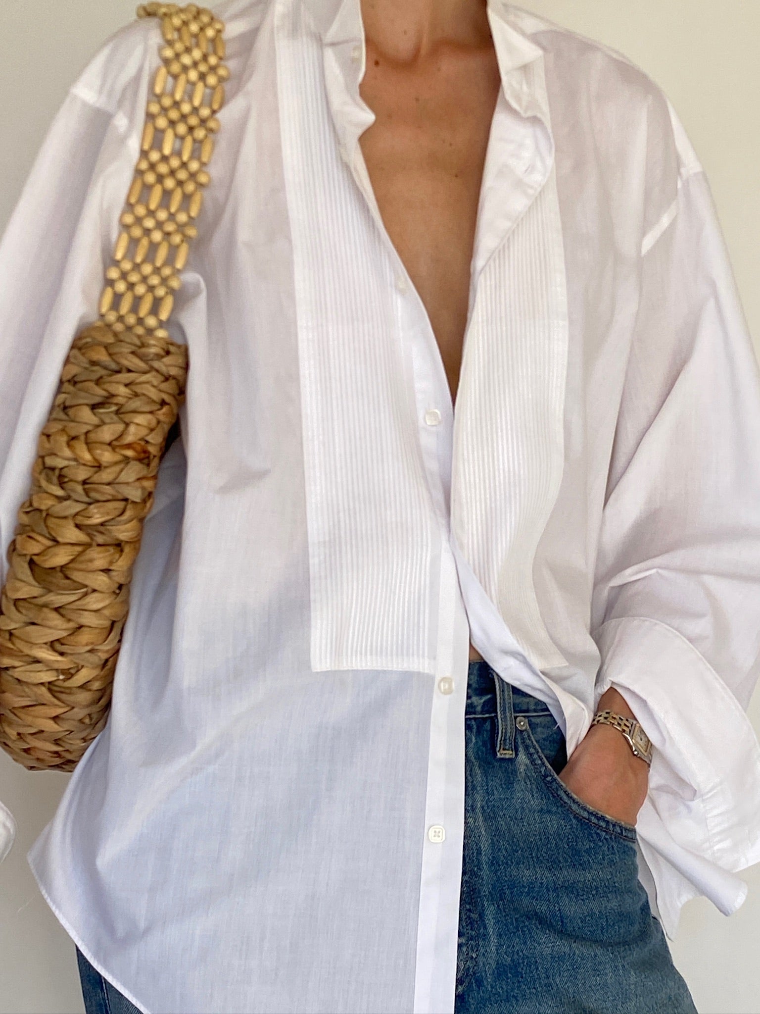 Vintage white tuxedo shirt front view