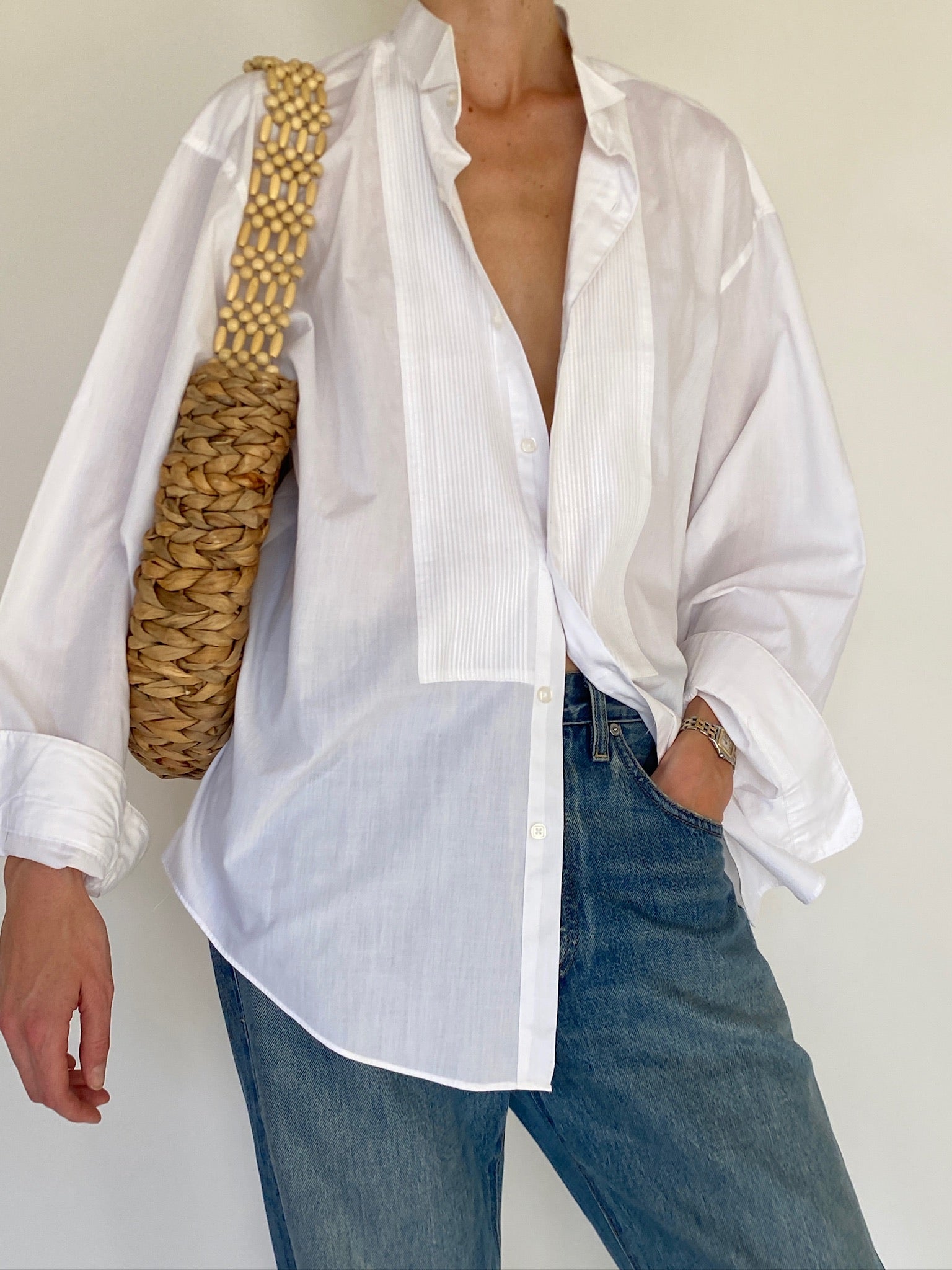 Vintage white tuxedo shirt front view