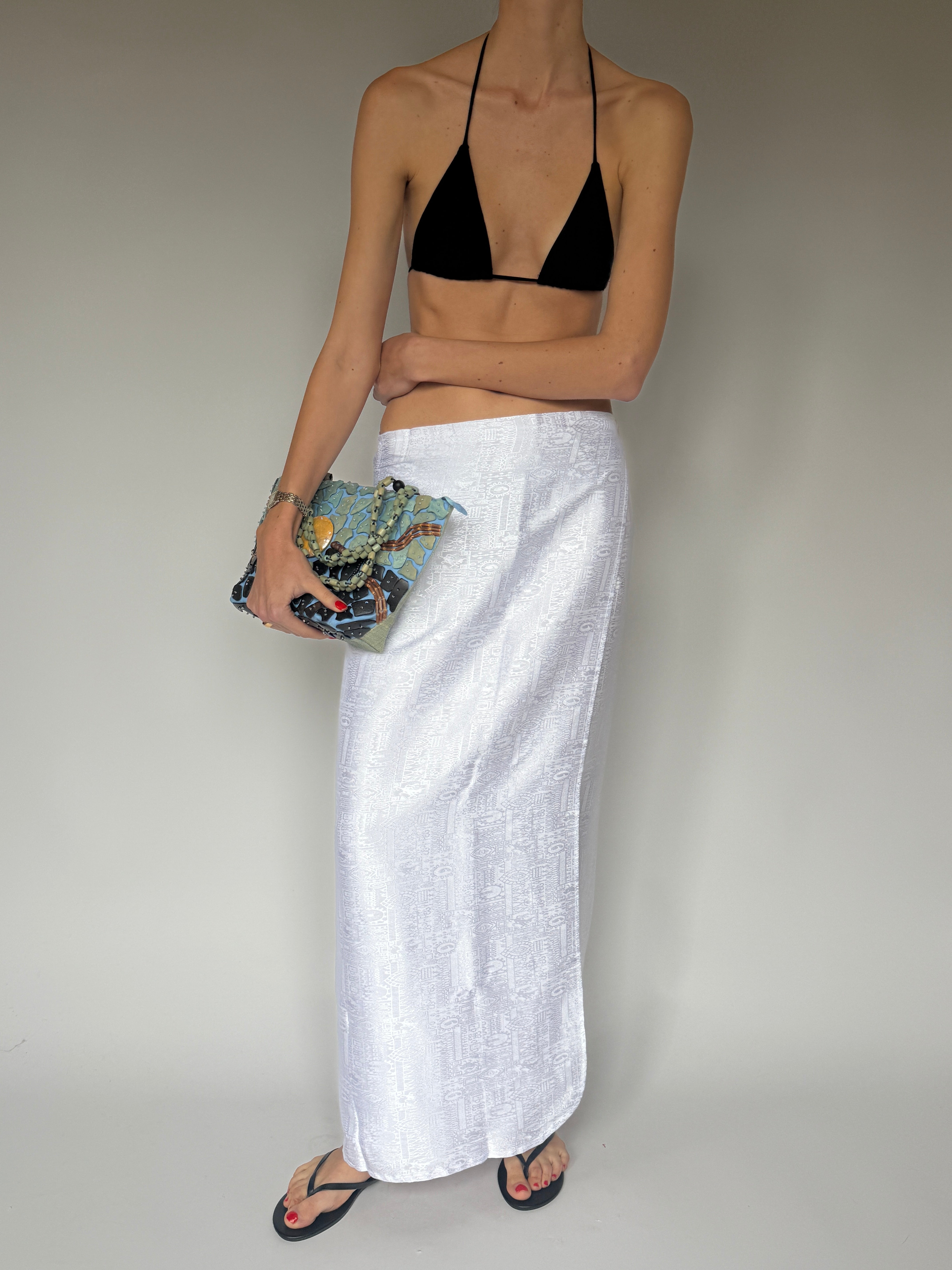 Vintage Jacquard Wrap Skirt White 7101