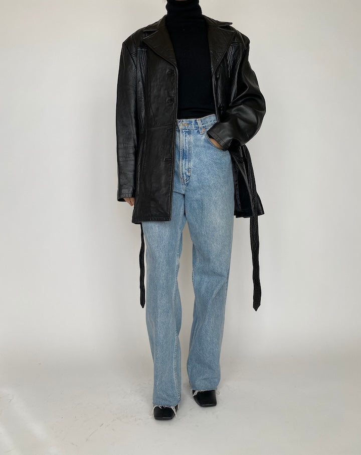 VINTAGE BLACK SHORT LEATHER TRENCH JACKET 4172