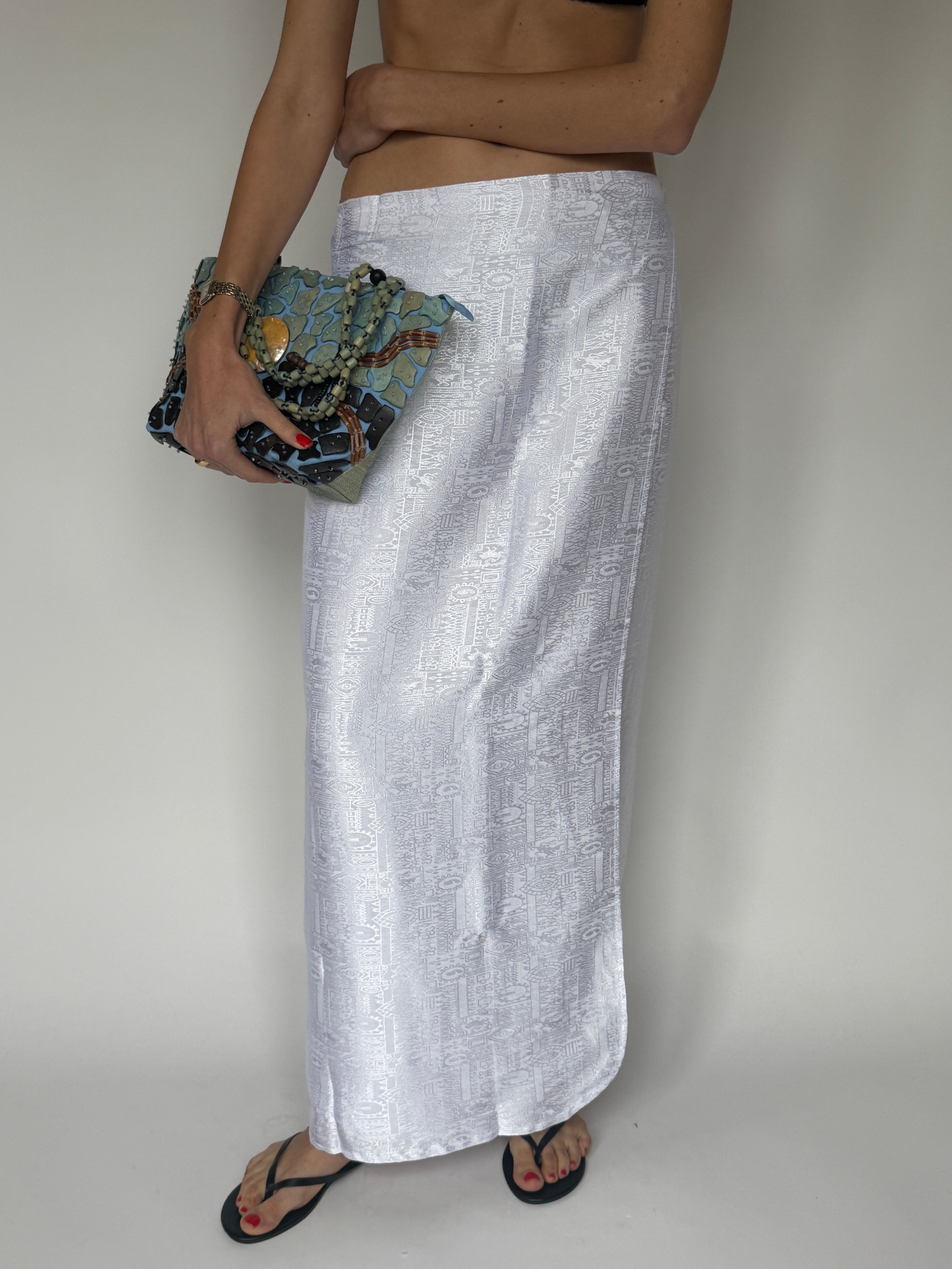 Vintage Jacquard Wrap Skirt White 7101