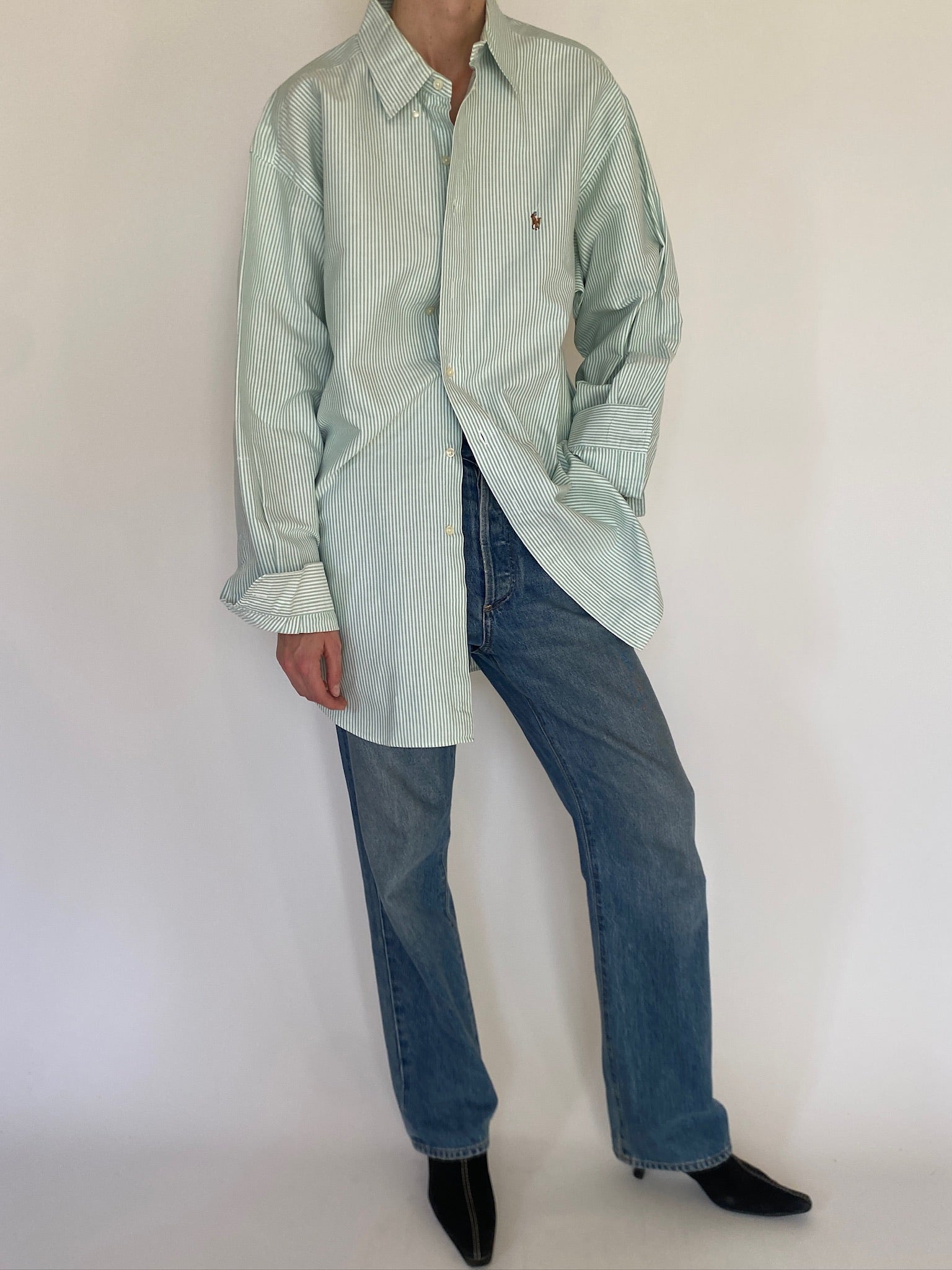 Vintage Ralph Lauren Striped Structured Shirt Green 7536