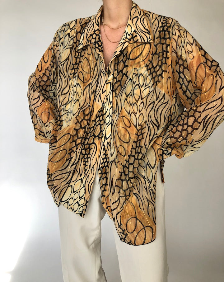 VINTAGE OVERSIZED BLOUSE IS BROWN HUES 251