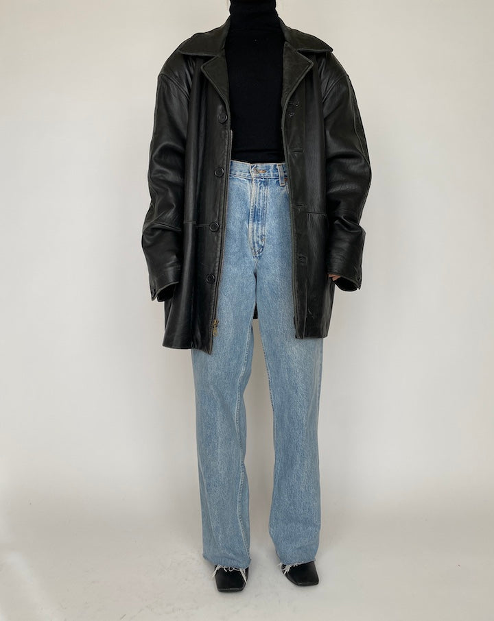 VINTAGE OVERSIZED BLACK LEATHER JACKET 4174