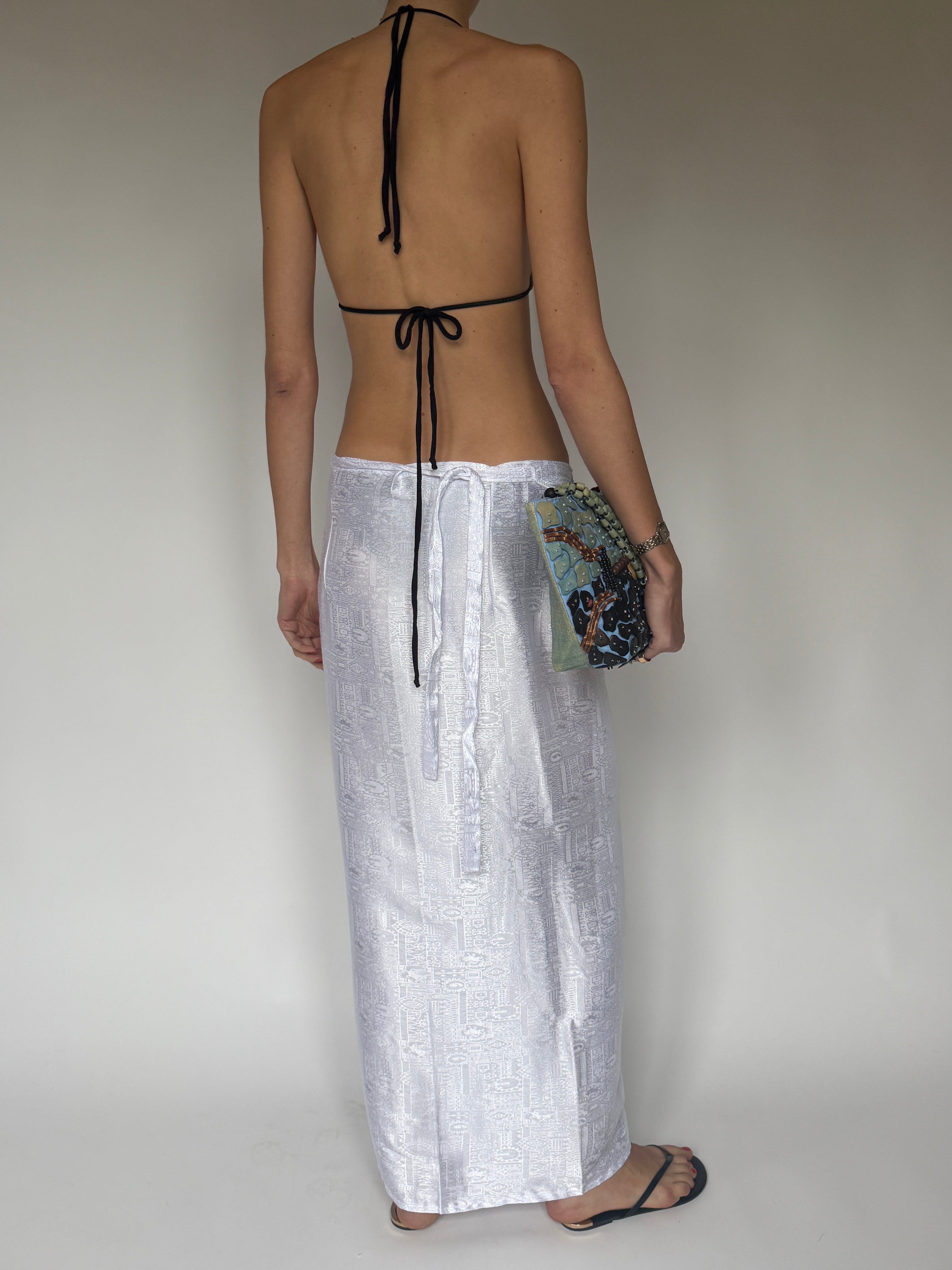 Vintage Jacquard Wrap Skirt White 7101