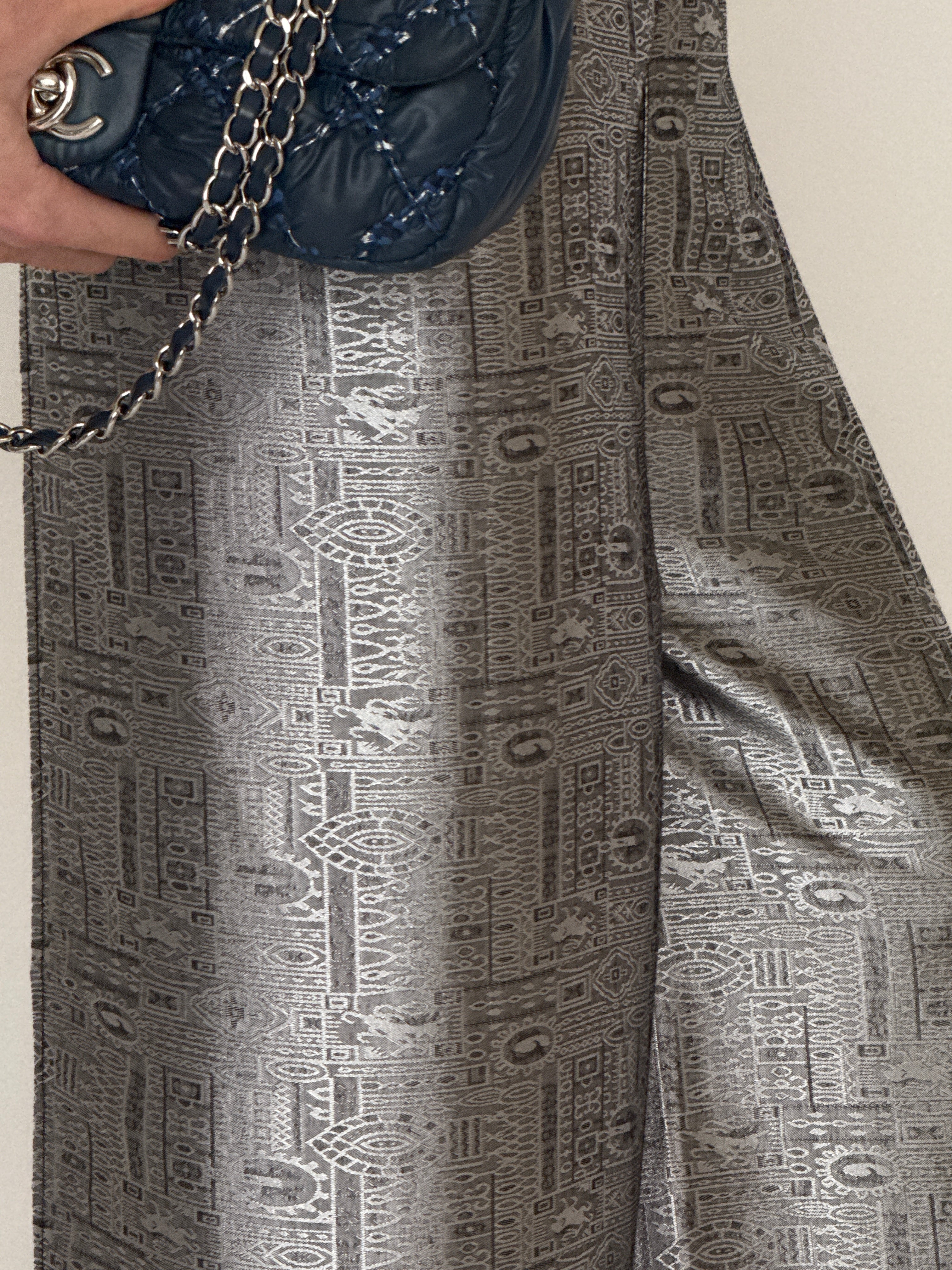 Vintage metallic jacquard wrap trousers silver 