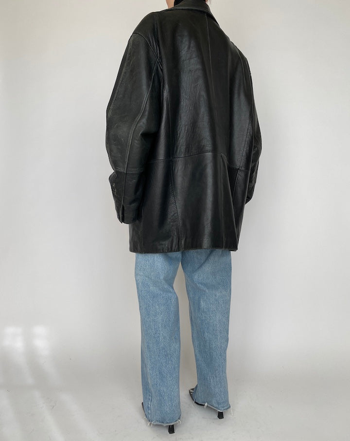 VINTAGE OVERSIZED BLACK LEATHER JACKET 4174