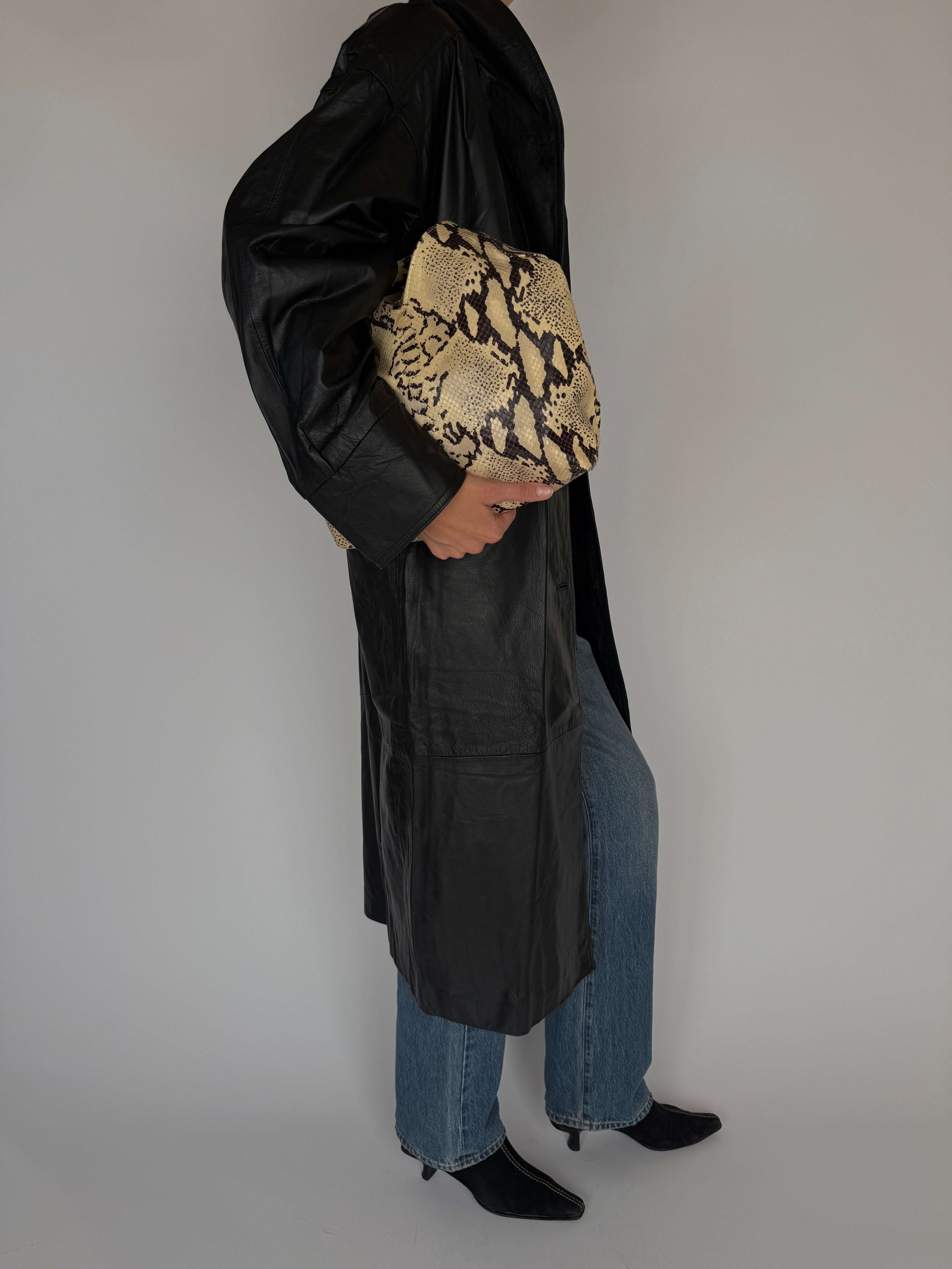 Vintage Long Leather Jacket Black 6344