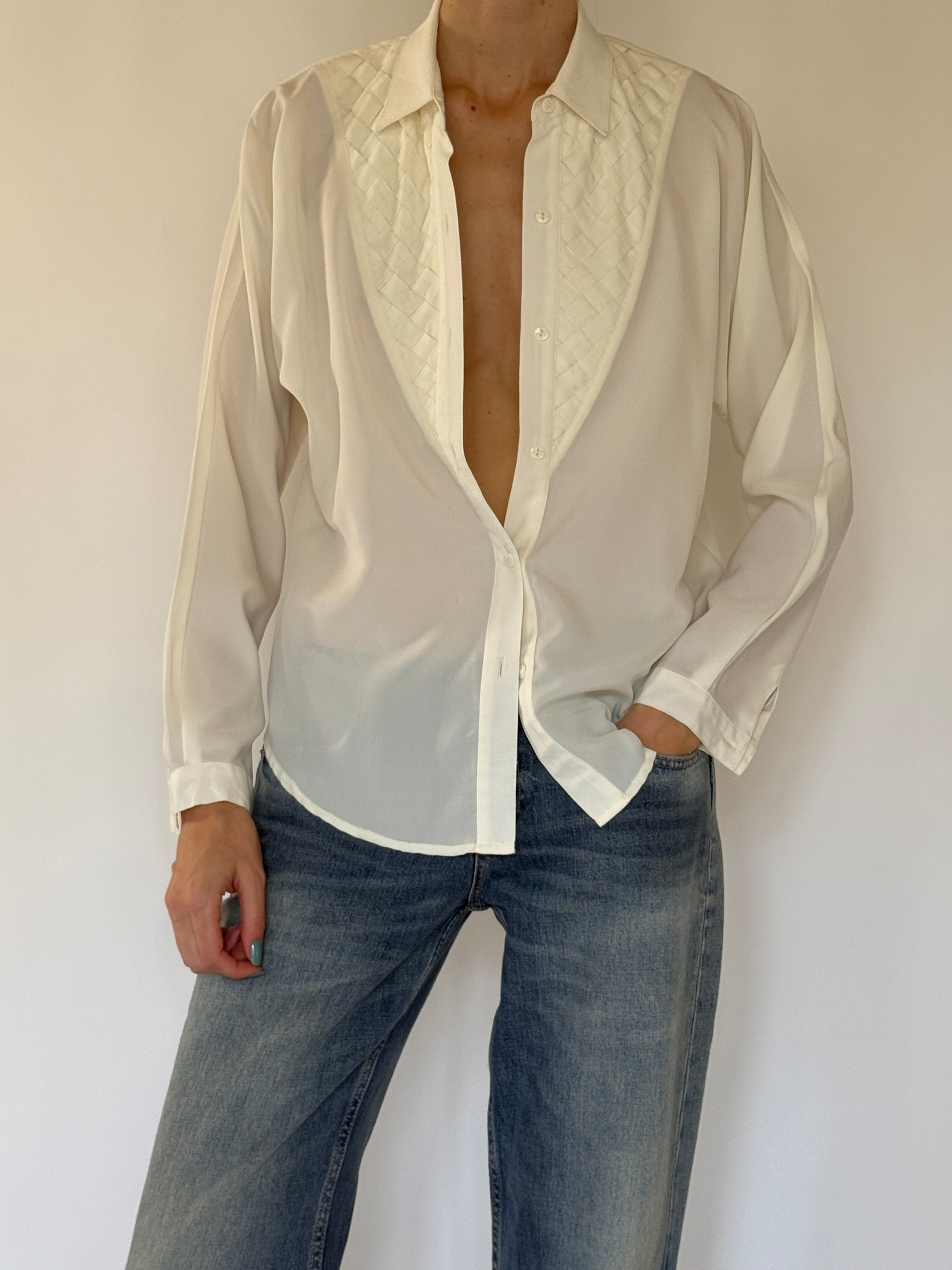 Vintage ivory quilted blouse front view
