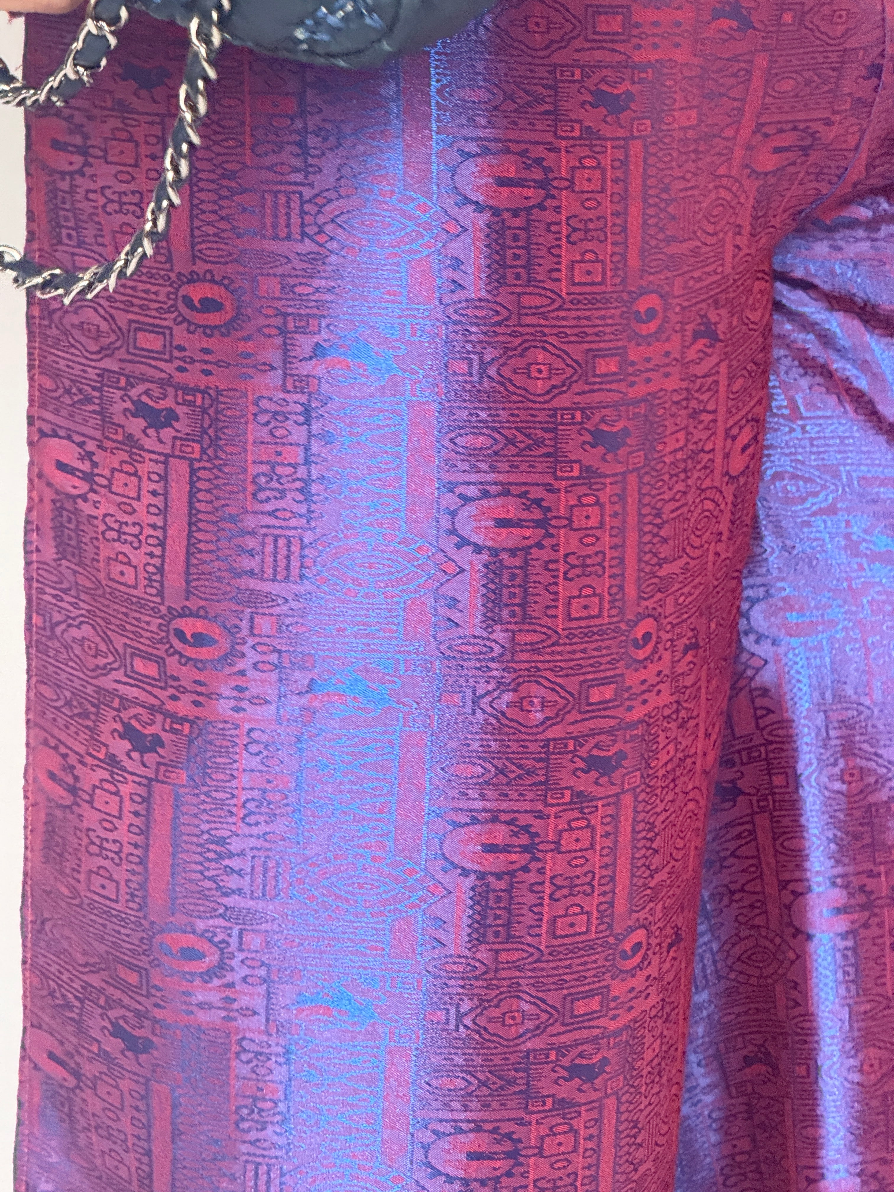 Vintage jacquard wrap pants metallic blue and purple detail