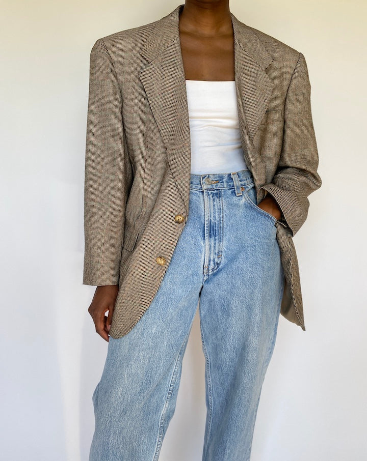 VINTAGE BEIGE HOUNDSTOOTH BLAZER 3720
