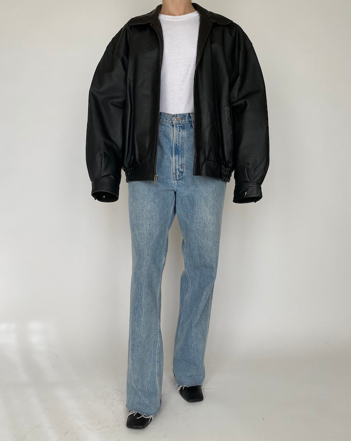 VINTAGE BLACK BOXY LEATHER JACKET 4176