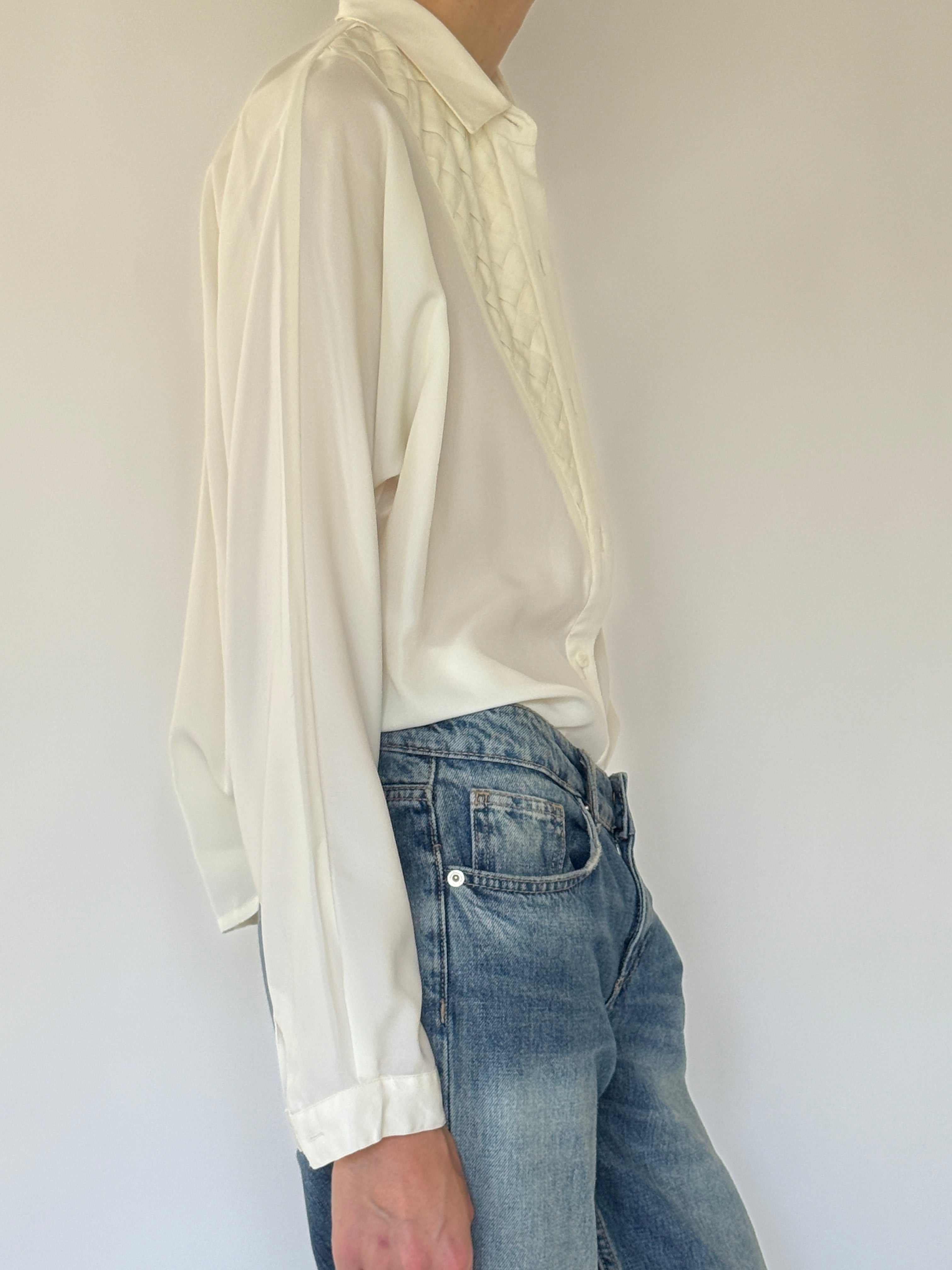 Vintage ivory quilted blouse side view