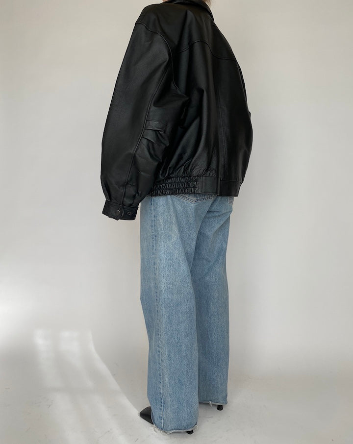 VINTAGE BLACK BOXY LEATHER JACKET 4176